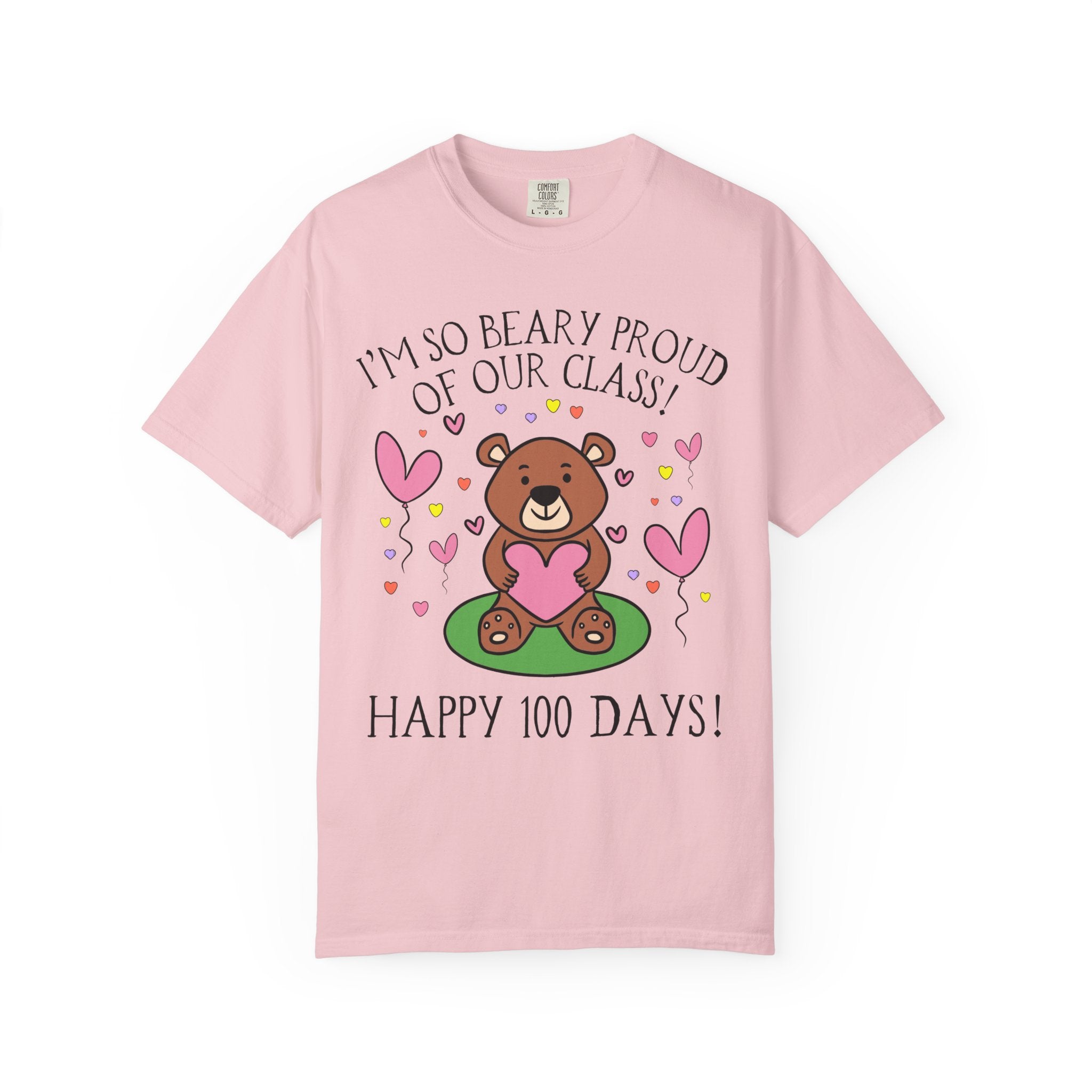 100 Days of School Kindergarten Crew or First Grade Teacher Team Matching Shirt with Funny Saying, Dreamcore Bear T-Shirt with Hearts - Opal and June