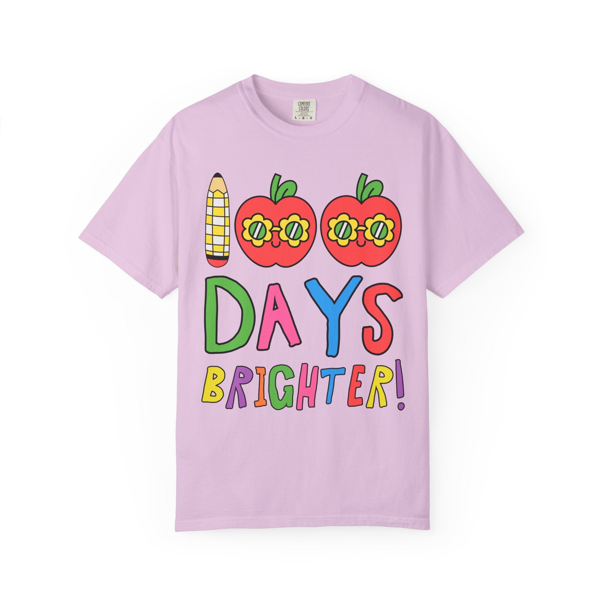 100 Days of School Matching Teacher T-Shirt with Retro Apples: 100 Days Brighter! | Cute Nostalgic Teacher T-Shirt for First or Second Grade - Opal and June