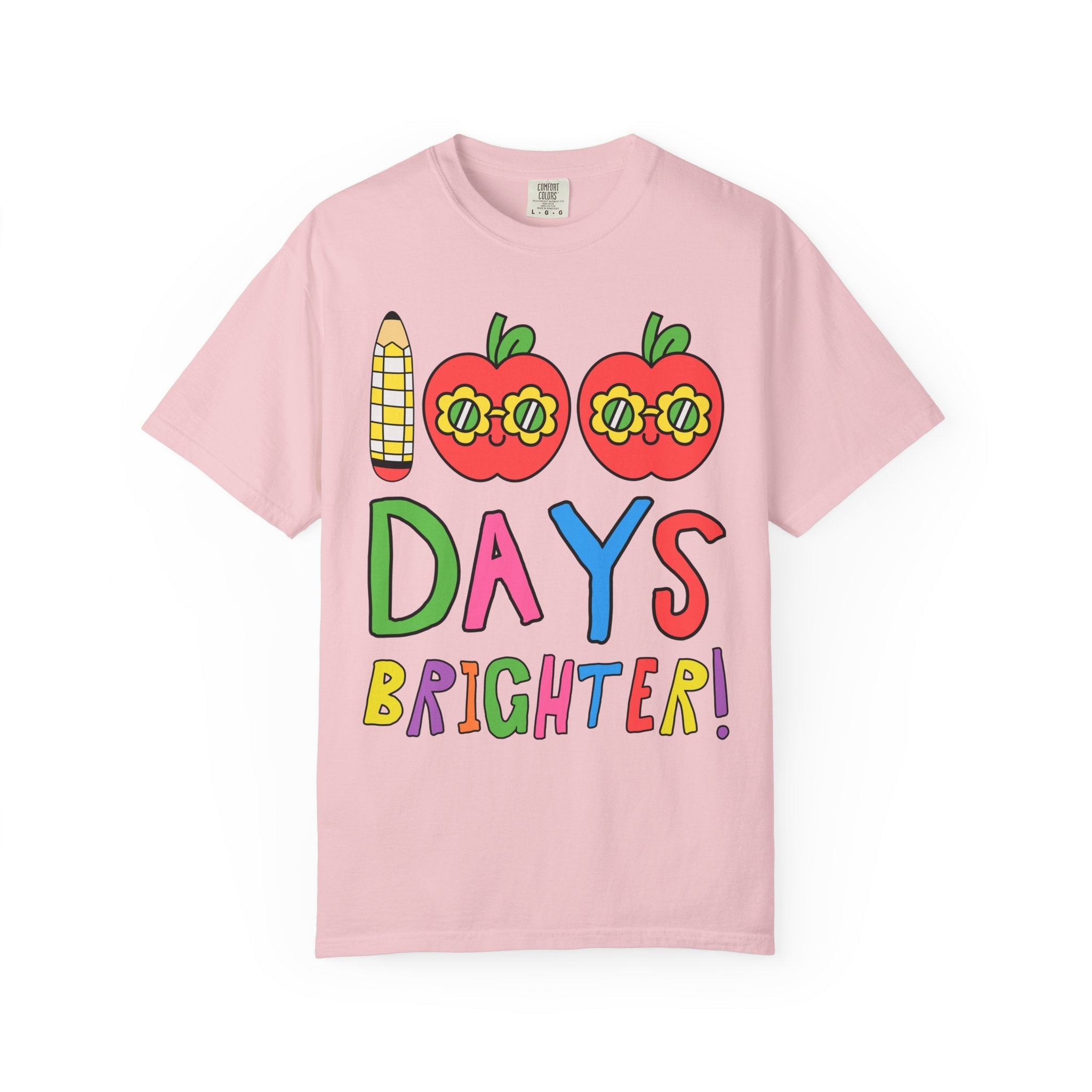 100 Days of School Matching Teacher T-Shirt with Retro Apples: 100 Days Brighter! | Cute Nostalgic Teacher T-Shirt for First or Second Grade - Opal and June