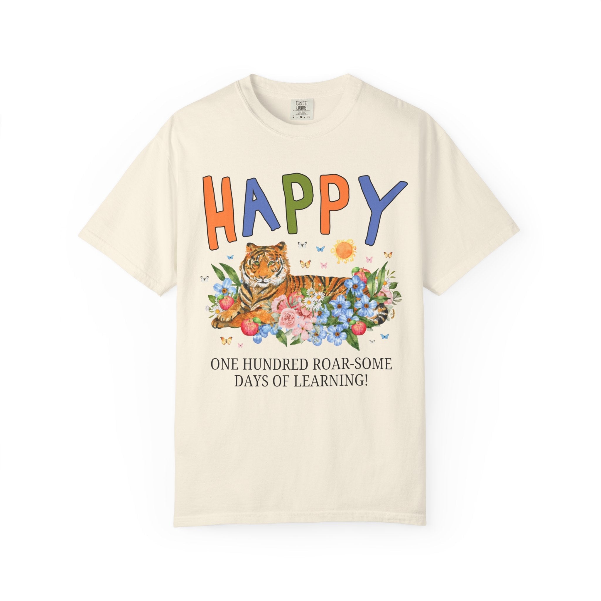 100 Days of School T-Shirt for Teachers Who Love Tigers, Funny and Cute Elementary School Matching Teacher Tee for Animal Lover - Opal and June