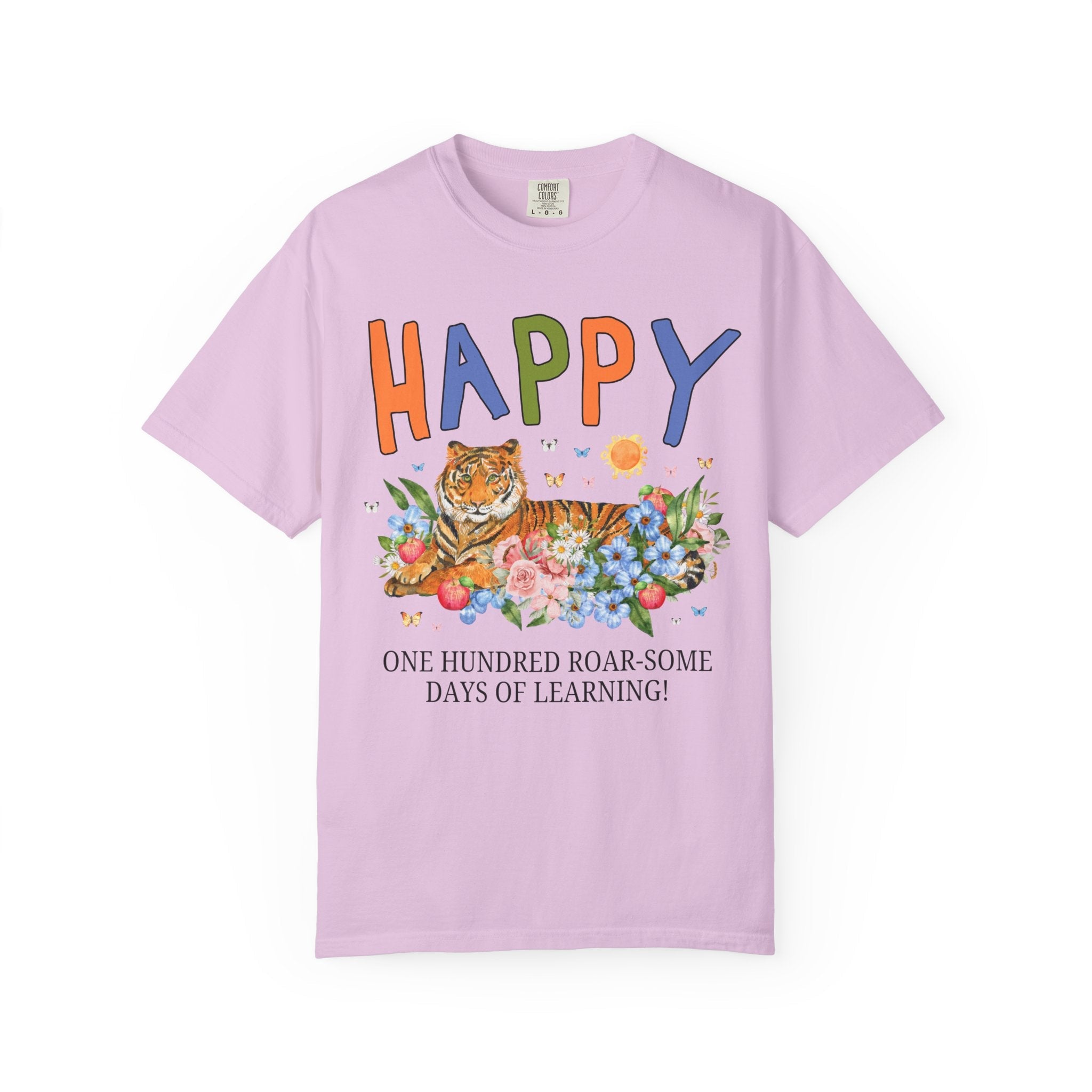 100 Days of School T-Shirt for Teachers Who Love Tigers, Funny and Cute Elementary School Matching Teacher Tee for Animal Lover - Opal and June