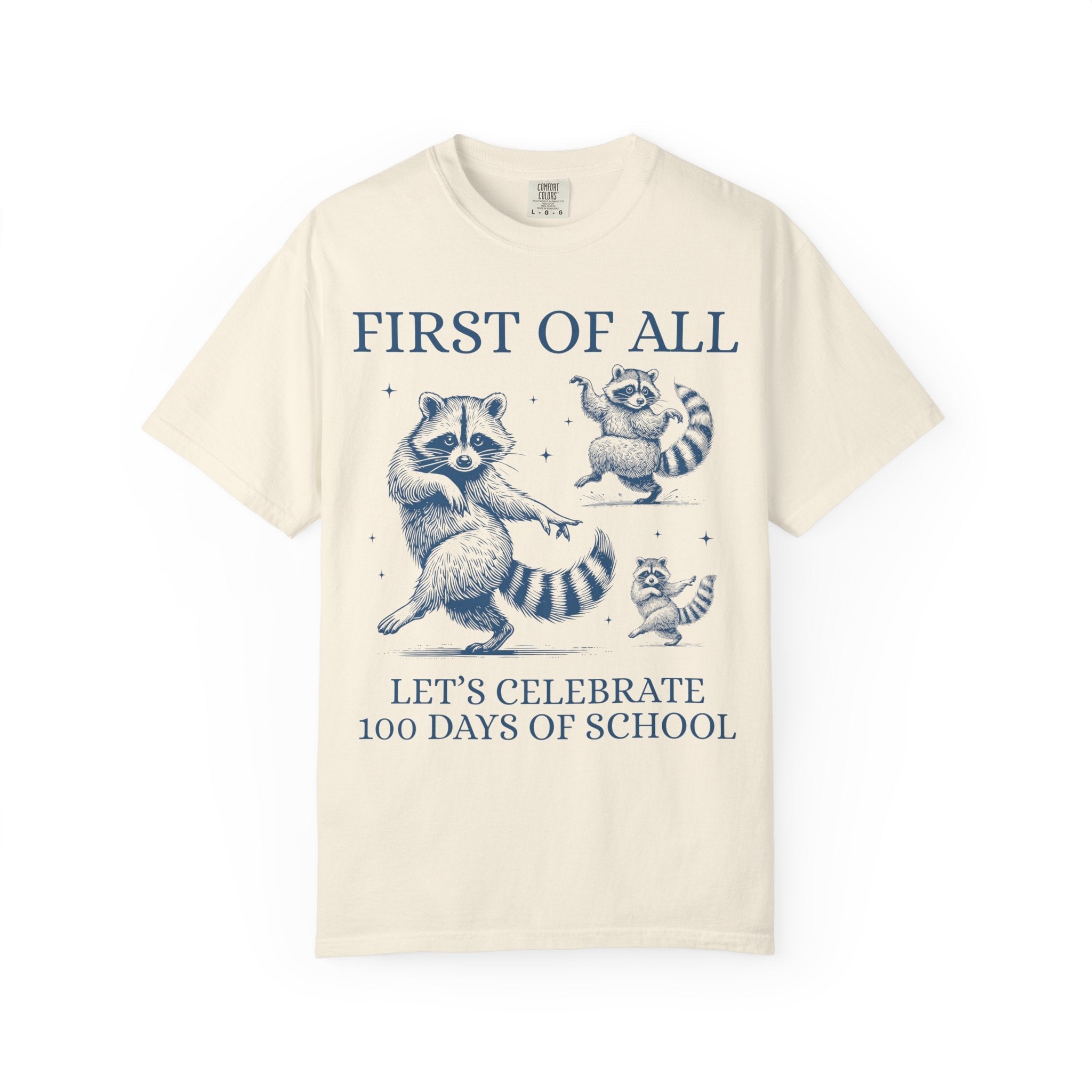 100 Days of School Teacher Tee Shirt with Raccoon, Cute Weirdcore Dreamcore Matching Teacher Tee for Elementary School Teacher or Principal - Opal and June