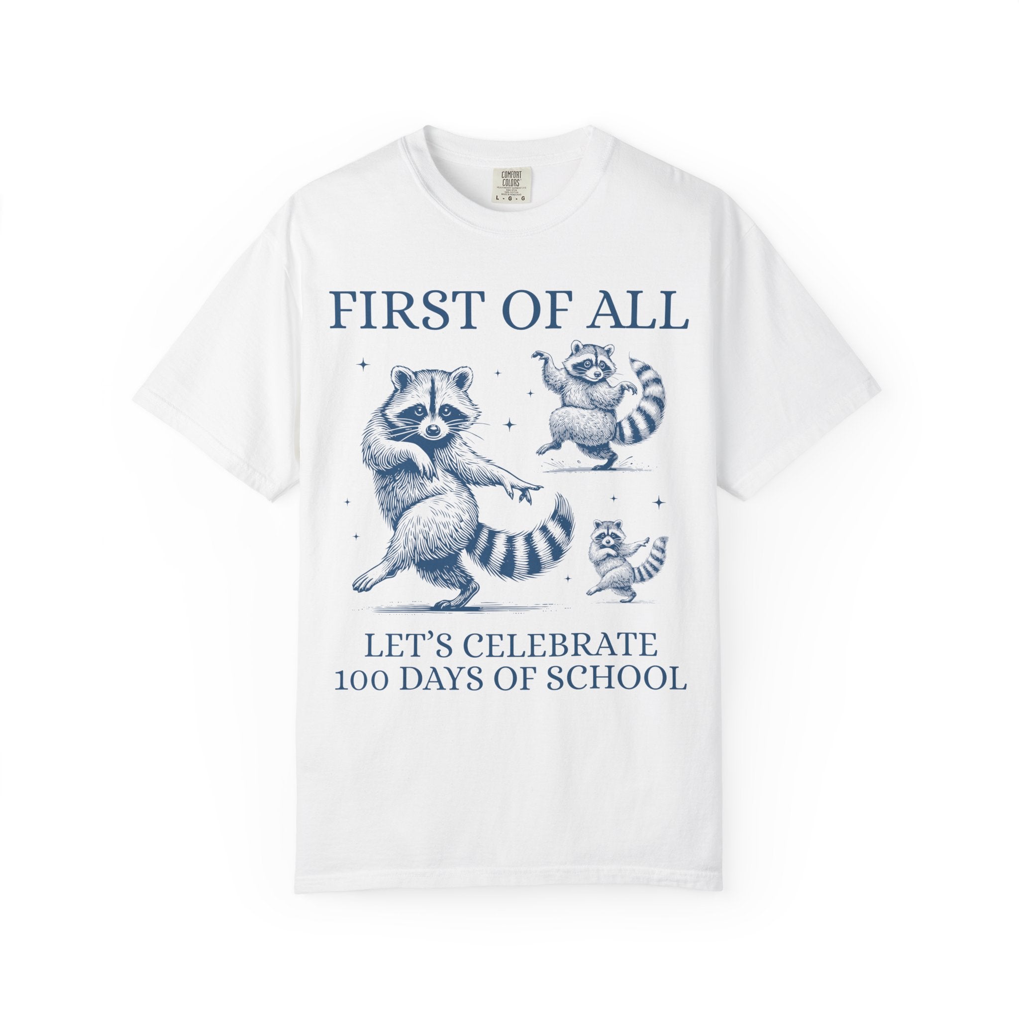 100 Days of School Teacher Tee Shirt with Raccoon, Cute Weirdcore Dreamcore Matching Teacher Tee for Elementary School Teacher or Principal - Opal and June