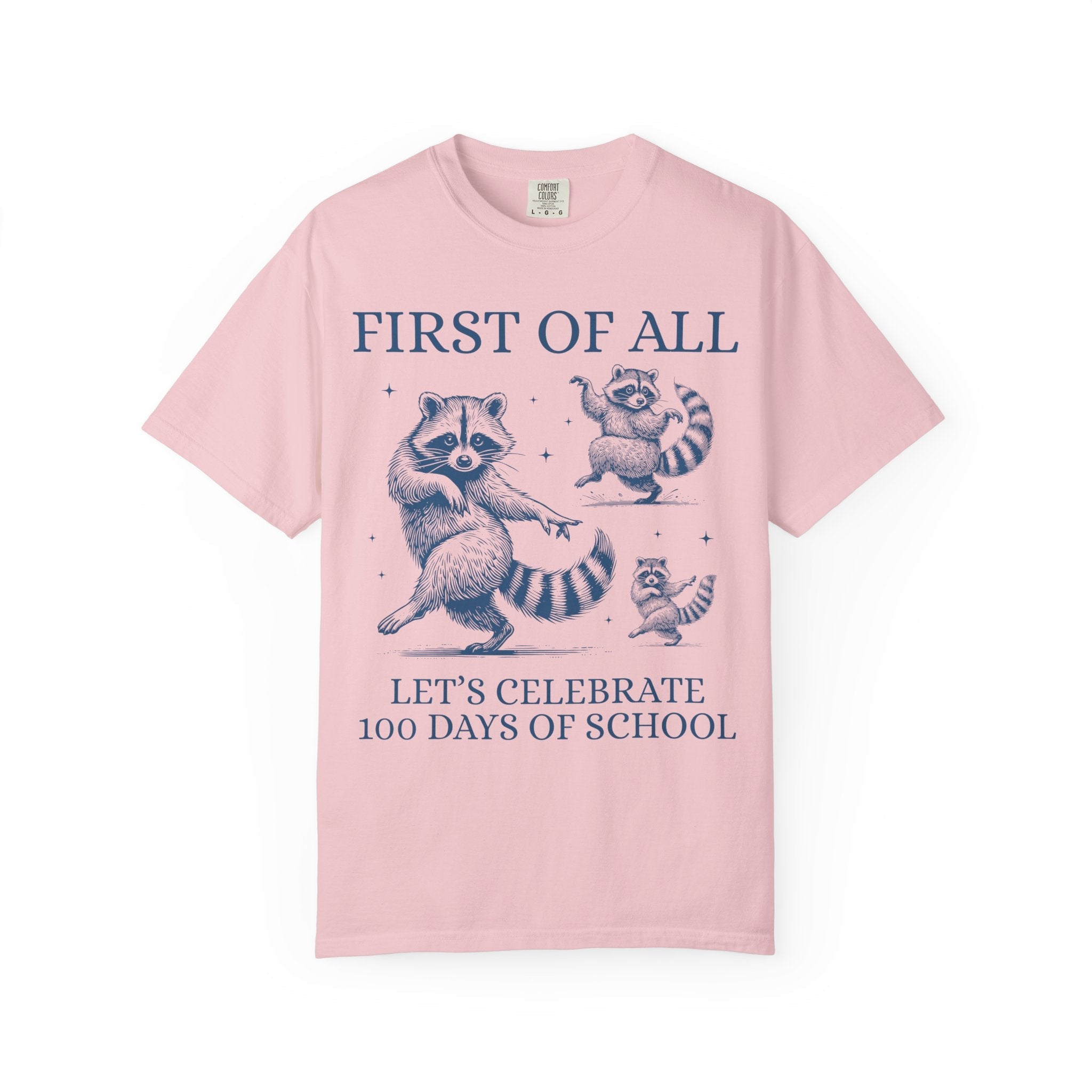 100 Days of School Teacher Tee Shirt with Raccoon, Cute Weirdcore Dreamcore Matching Teacher Tee for Elementary School Teacher or Principal - Opal and June