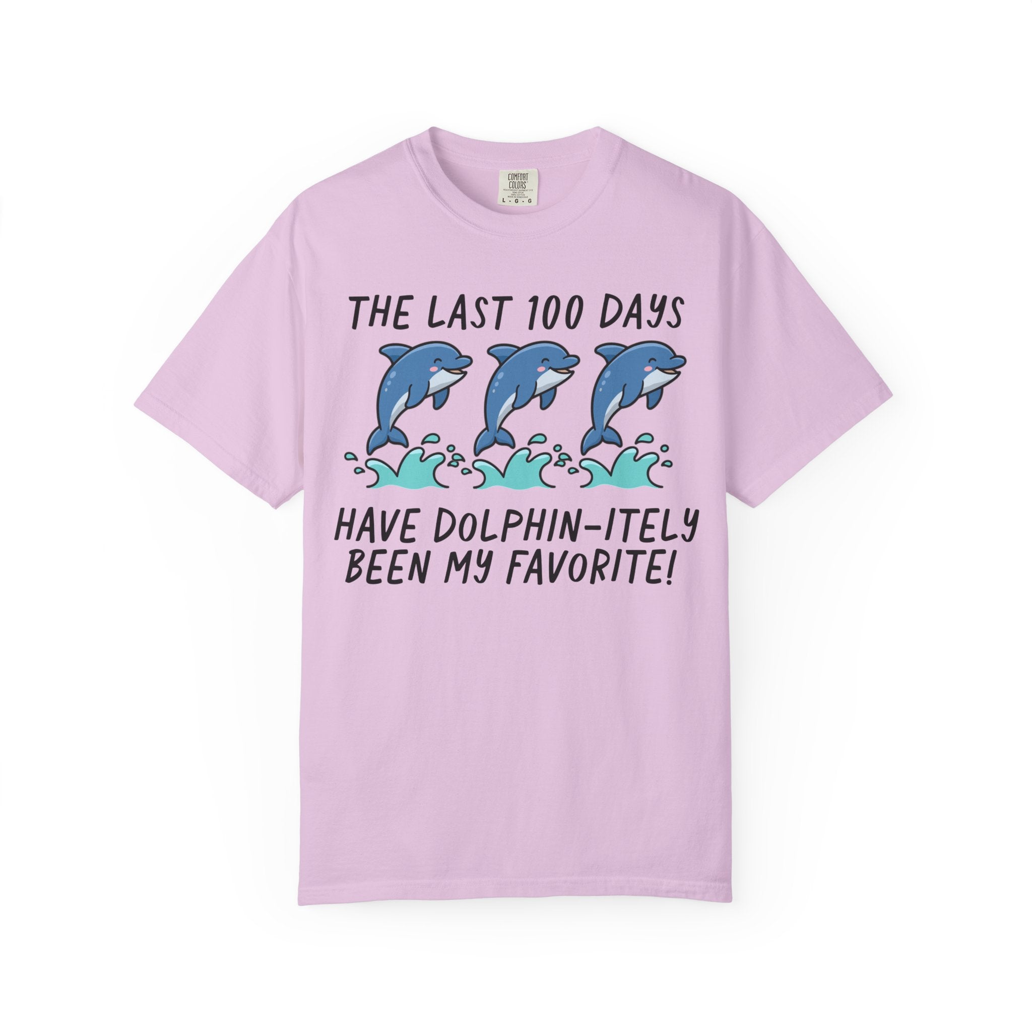 100 Days of School Tee Shirt, Cute Dolphin Animal Lover T-Shirt for Teacher, Elementary School Teacher or School Office Staff Matching Tee - Opal and June