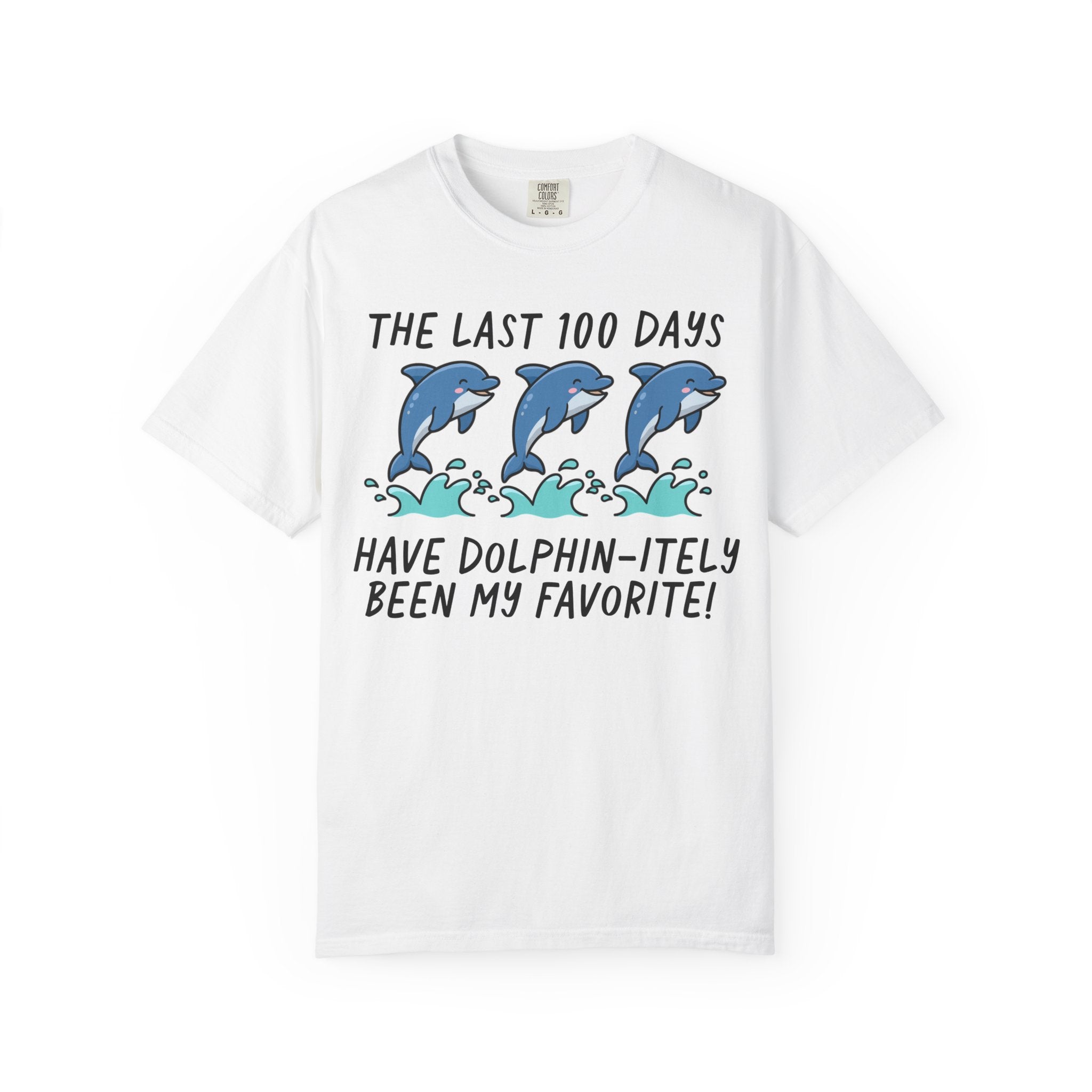 100 Days of School Tee Shirt, Cute Dolphin Animal Lover T-Shirt for Teacher, Elementary School Teacher or School Office Staff Matching Tee - Opal and June