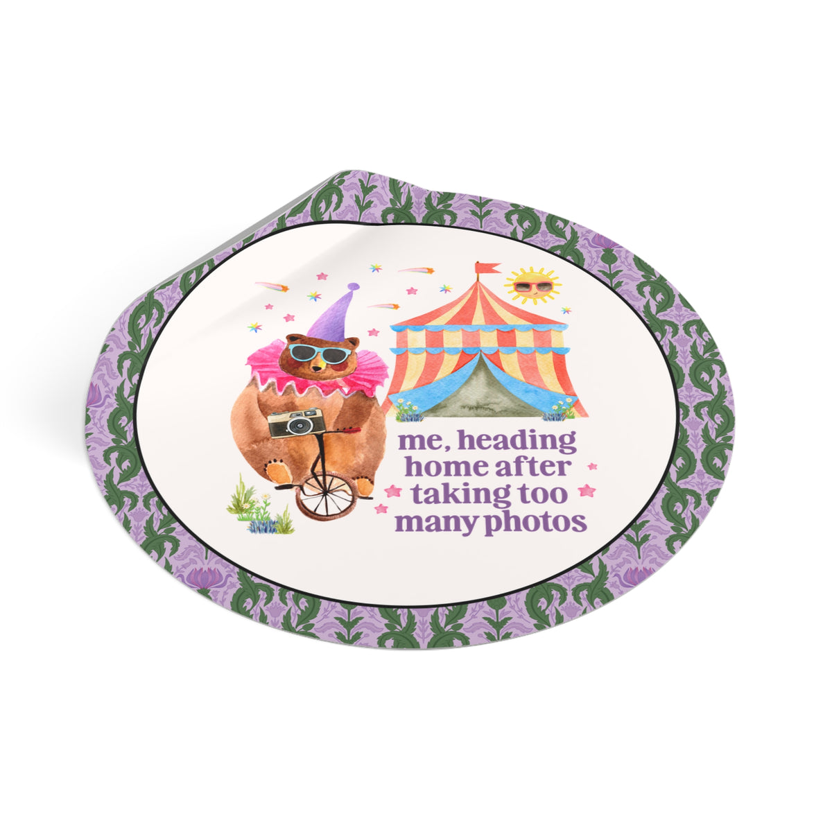 Me, Heading Home After Taking Too Many Photos: Funny Dreamcore Circus Bear Sticker with Animal Holding a Camera, Photographer Gift