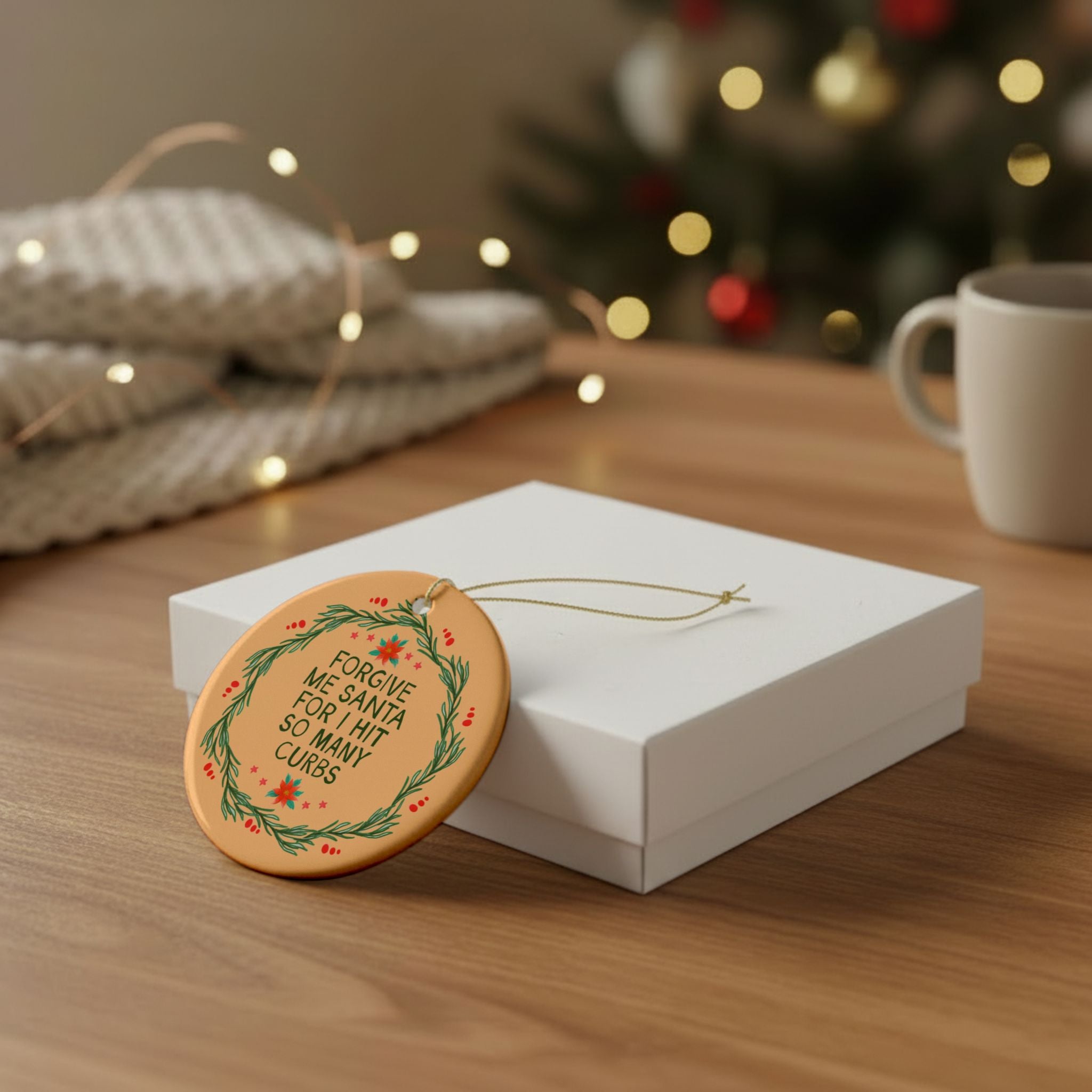 Forgive Me Santa For I Hit So Many Curbs Holiday Ornament, Funny Nervous Driver or New Drier Gift for Mom or Dad or Teen Who Hits Curbs