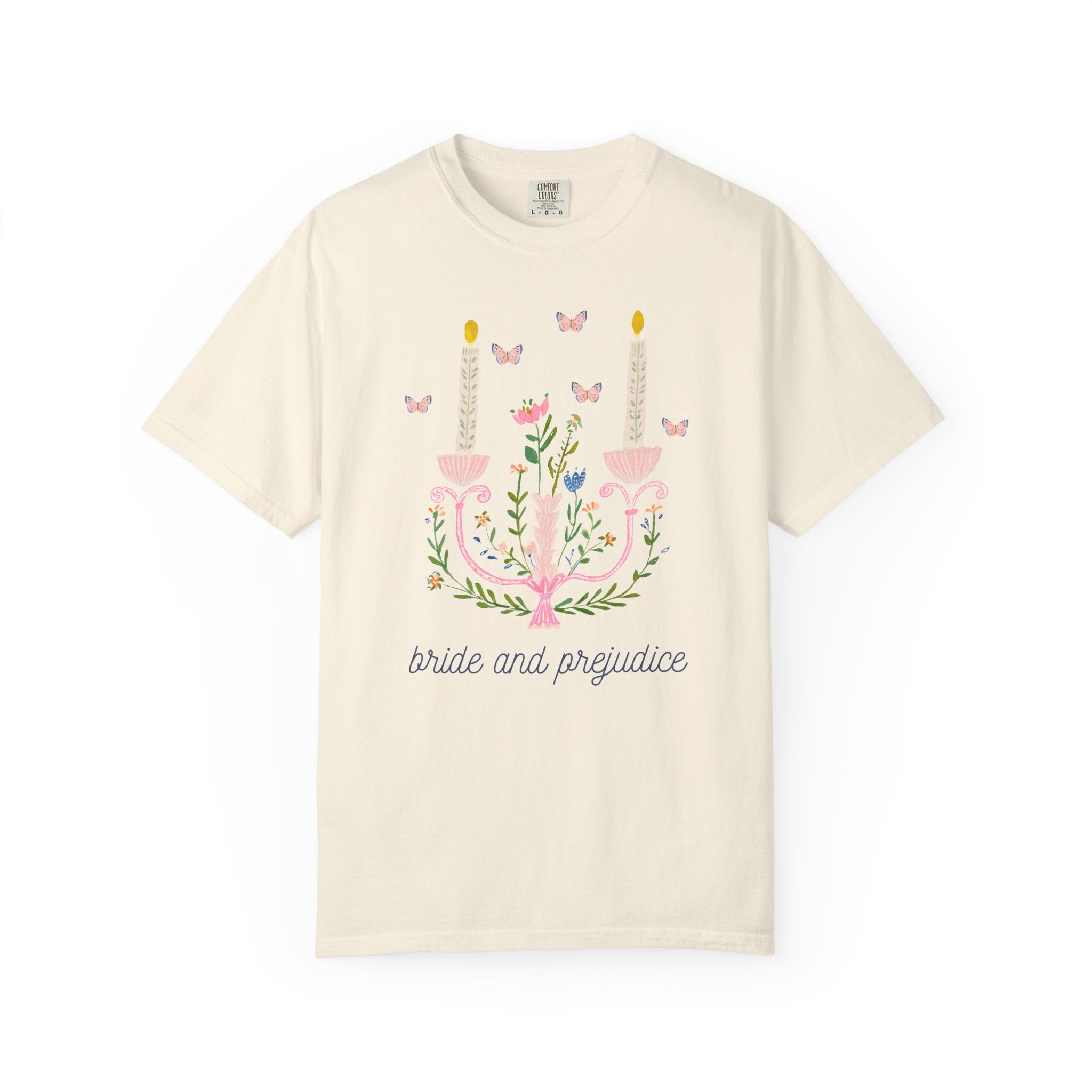 Jane Austen Bachelorette Tee Shirt for Book Lover: Bride and Prejudice, Floral Maximalist Kitschy Wedding Tee for Bookworm Bridal Party