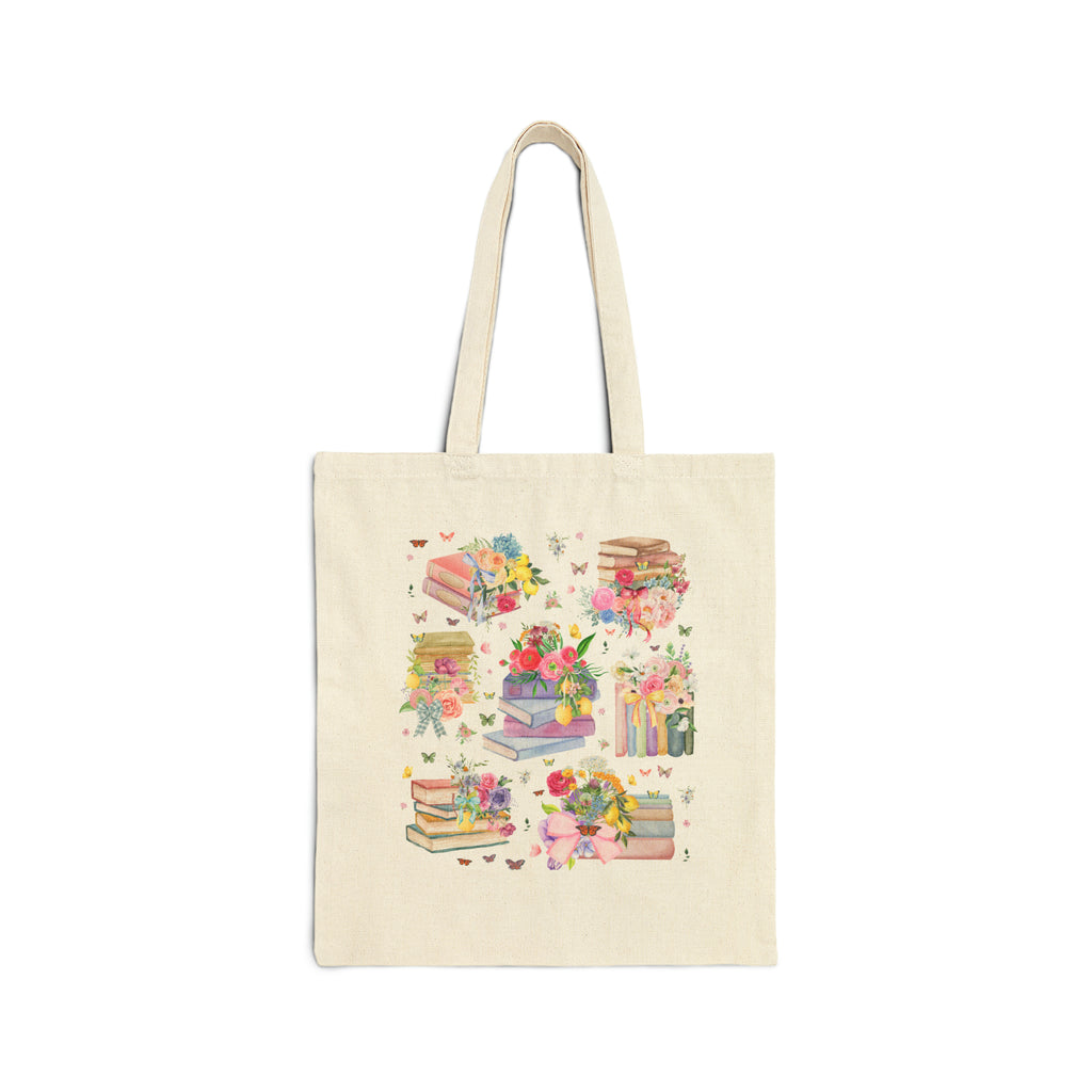 Cute Book Lover Tote Bag with Whimsical Wildflowers and Boho Butterflies