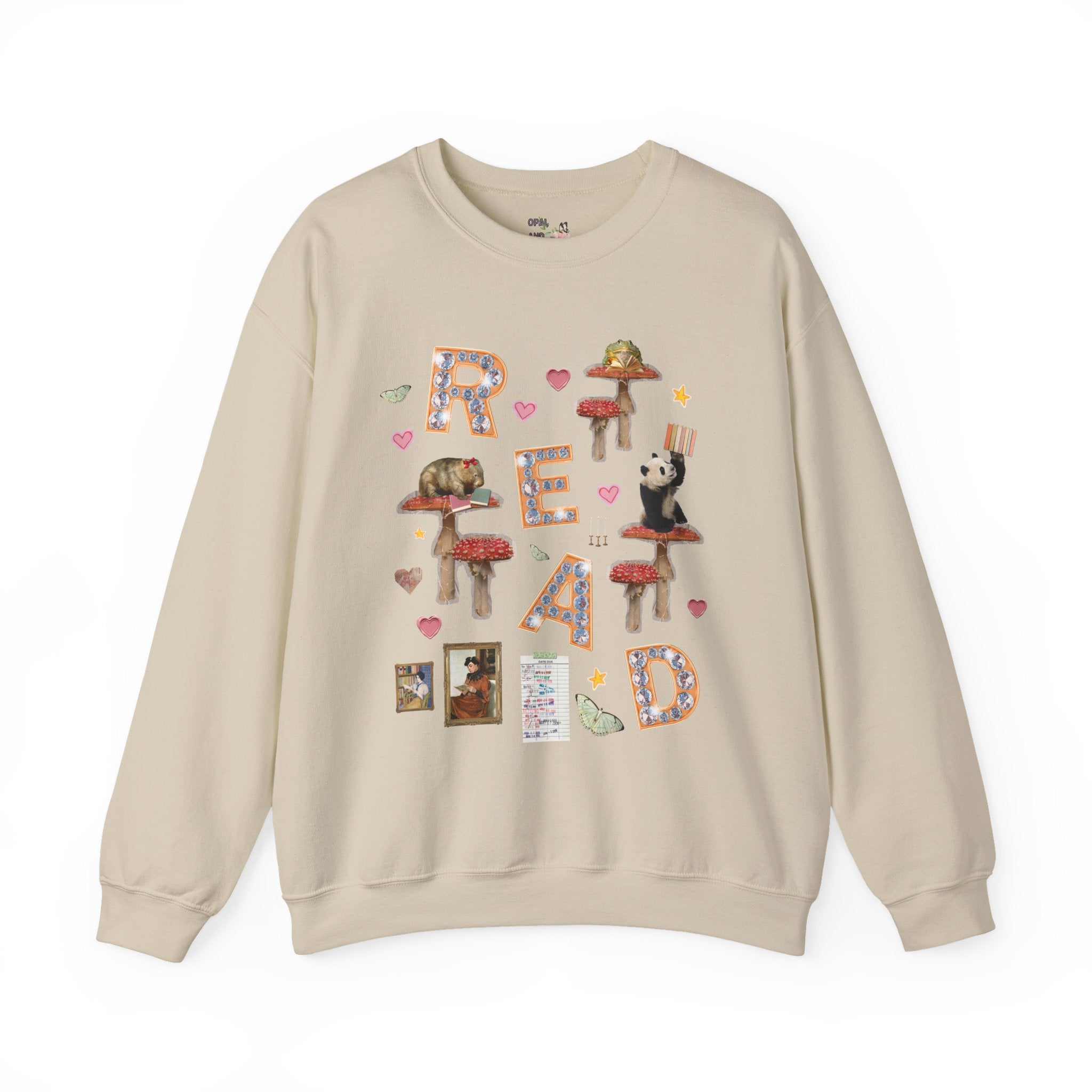 Read Animal Lover Sweatshirt with Famous Paintings and Hearts, Cute 90s Aesthetic Book Lover or Bookworm Crewneck for School Librarian or Reader