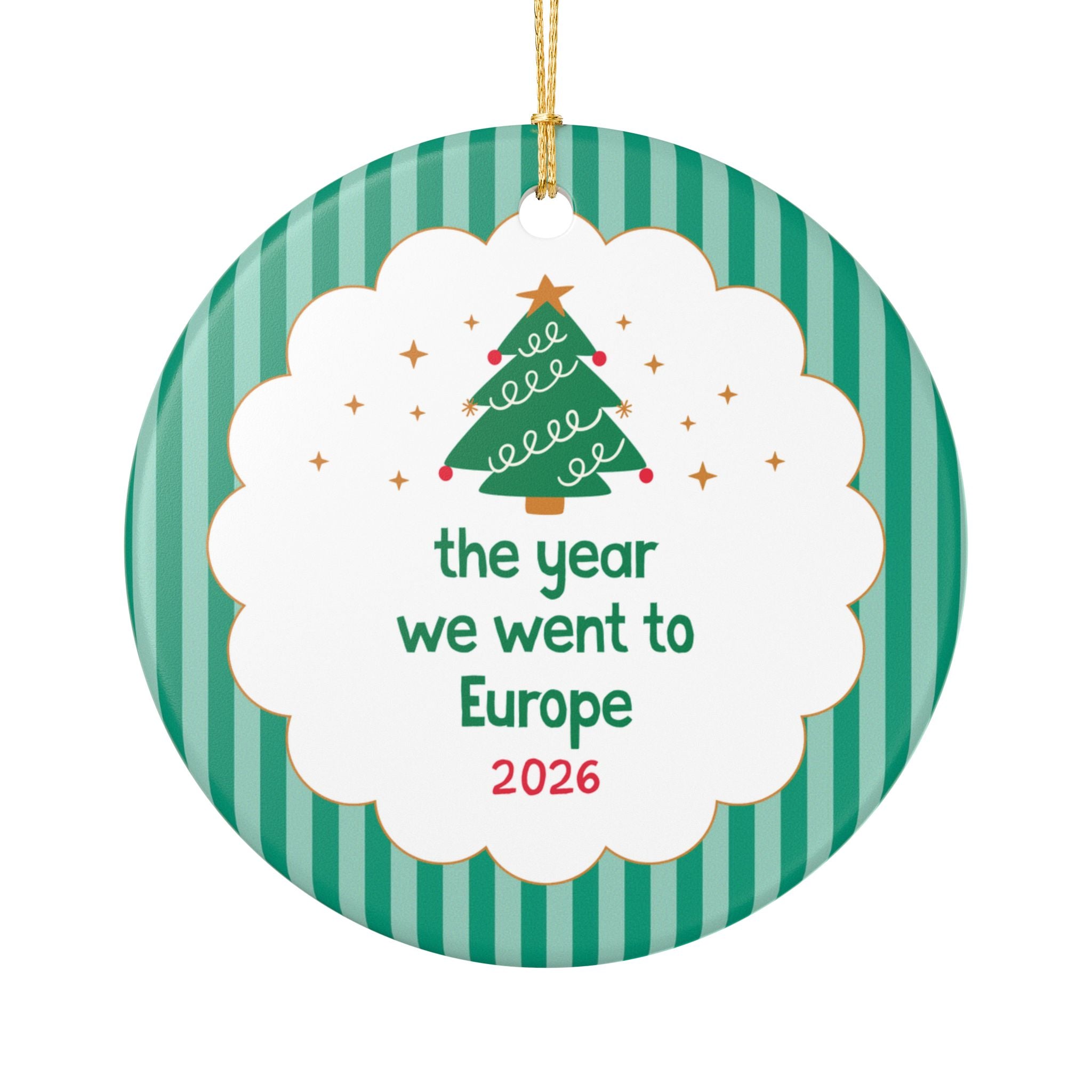 2026: The Year We Went to Europe Nostalgic Christmas Ornament with Stripes Funny Trip to Europe Gift for Family or Friend, Trip to England