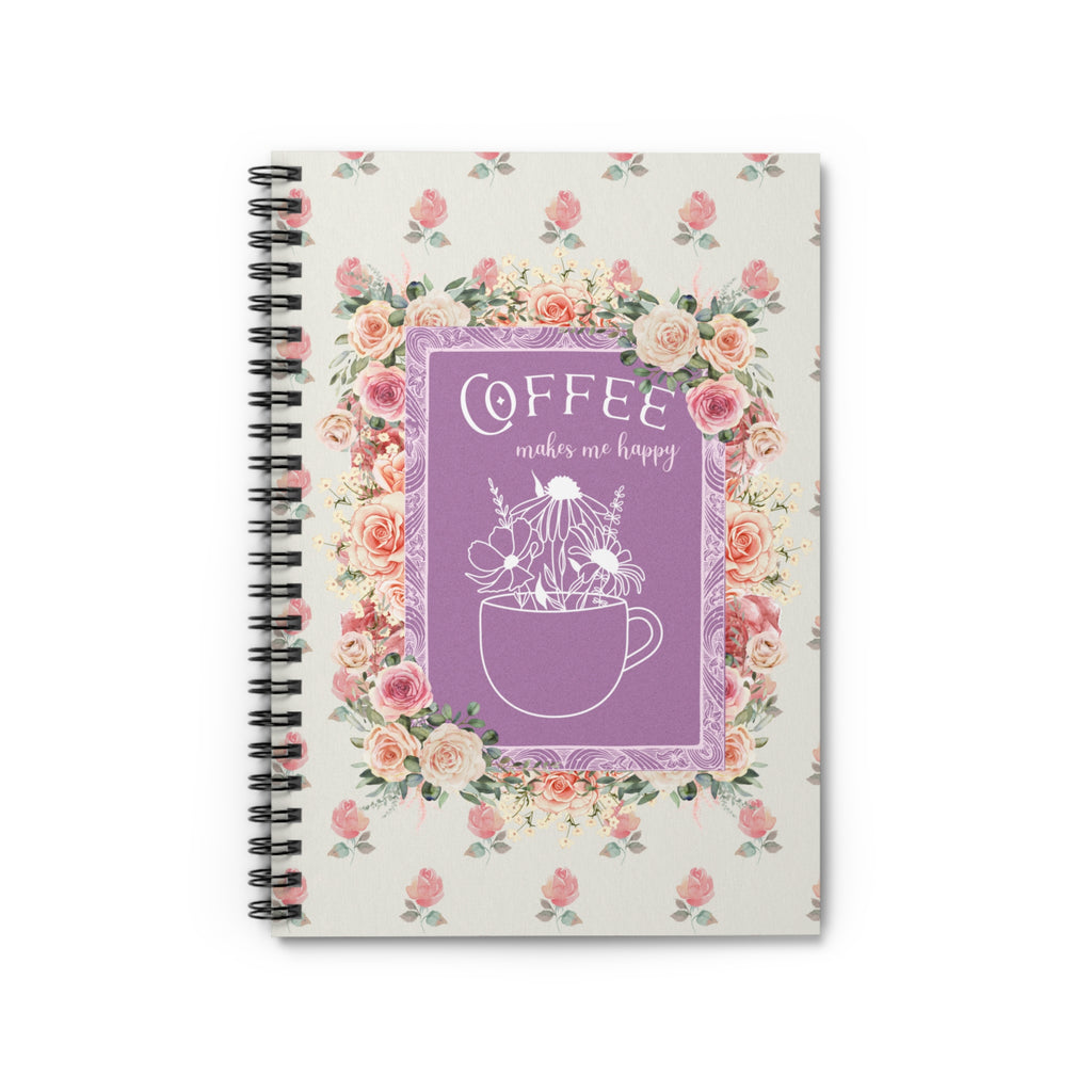 Funny Boho Coffee Lover Gift: 118 Page Spiral Notebook with Floral Cottagecore Vibe