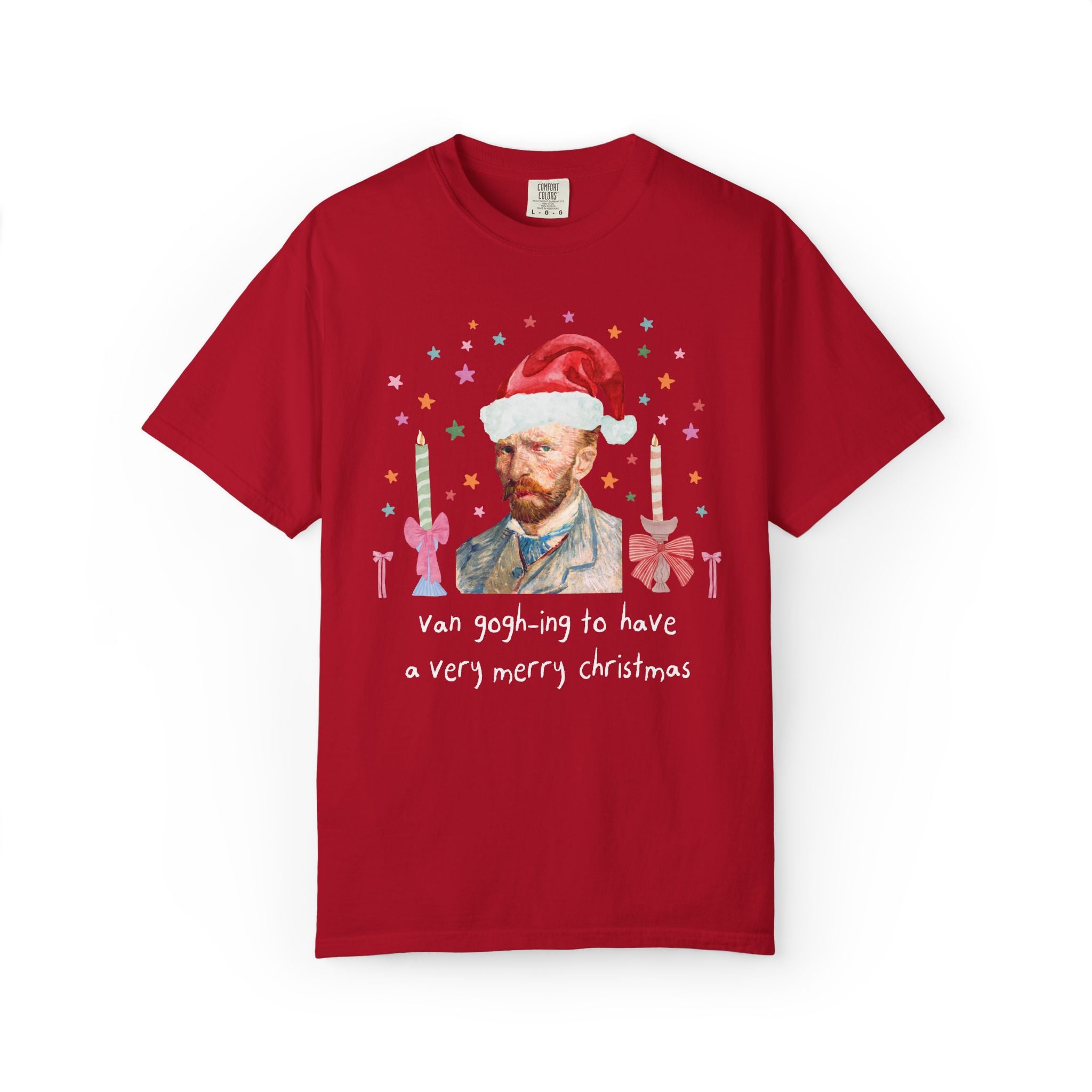 Christmas Art History Buff Tee Shirt with Vincent Van Gogh:Van Gogh-ing to Have a Very Merry Christmas, Silly Famous Painting Xmas Tee