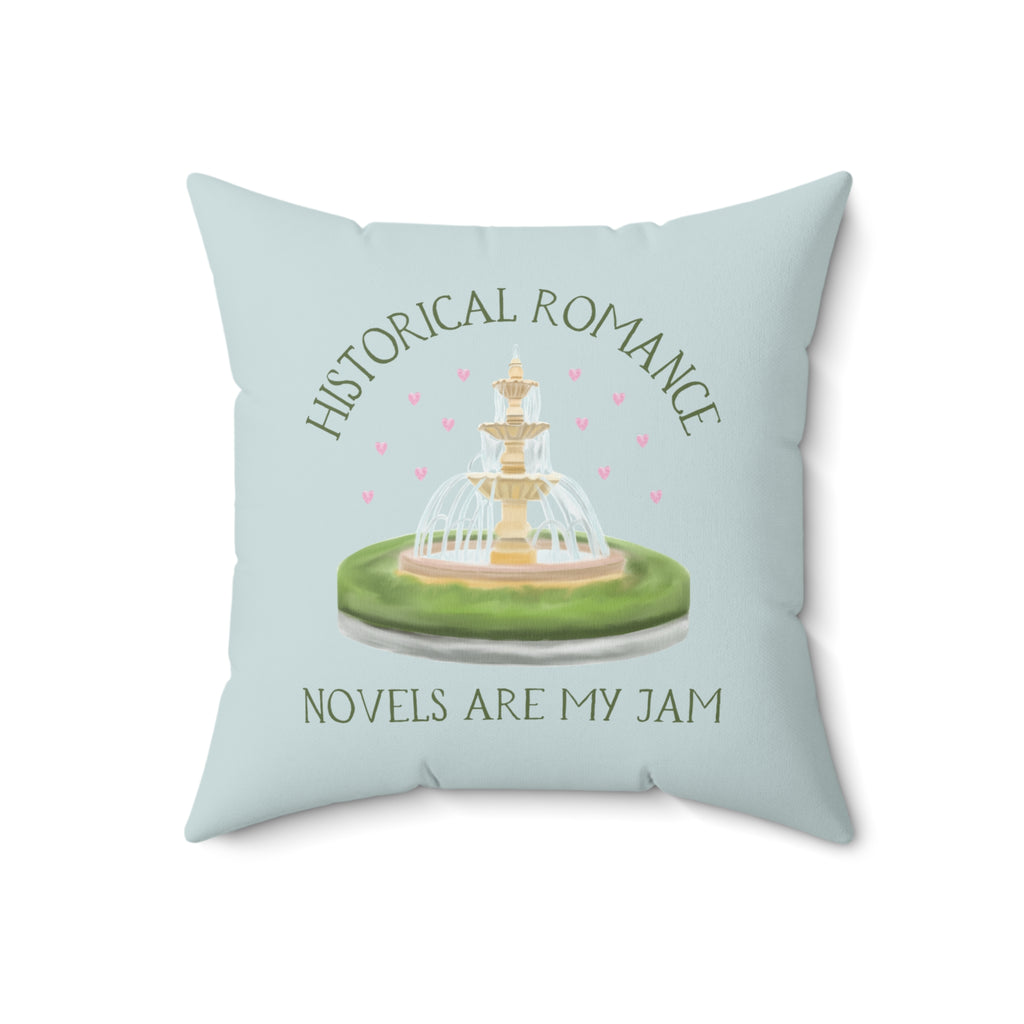 funny historical romance pillow for library or office, romance book pillow with fountain