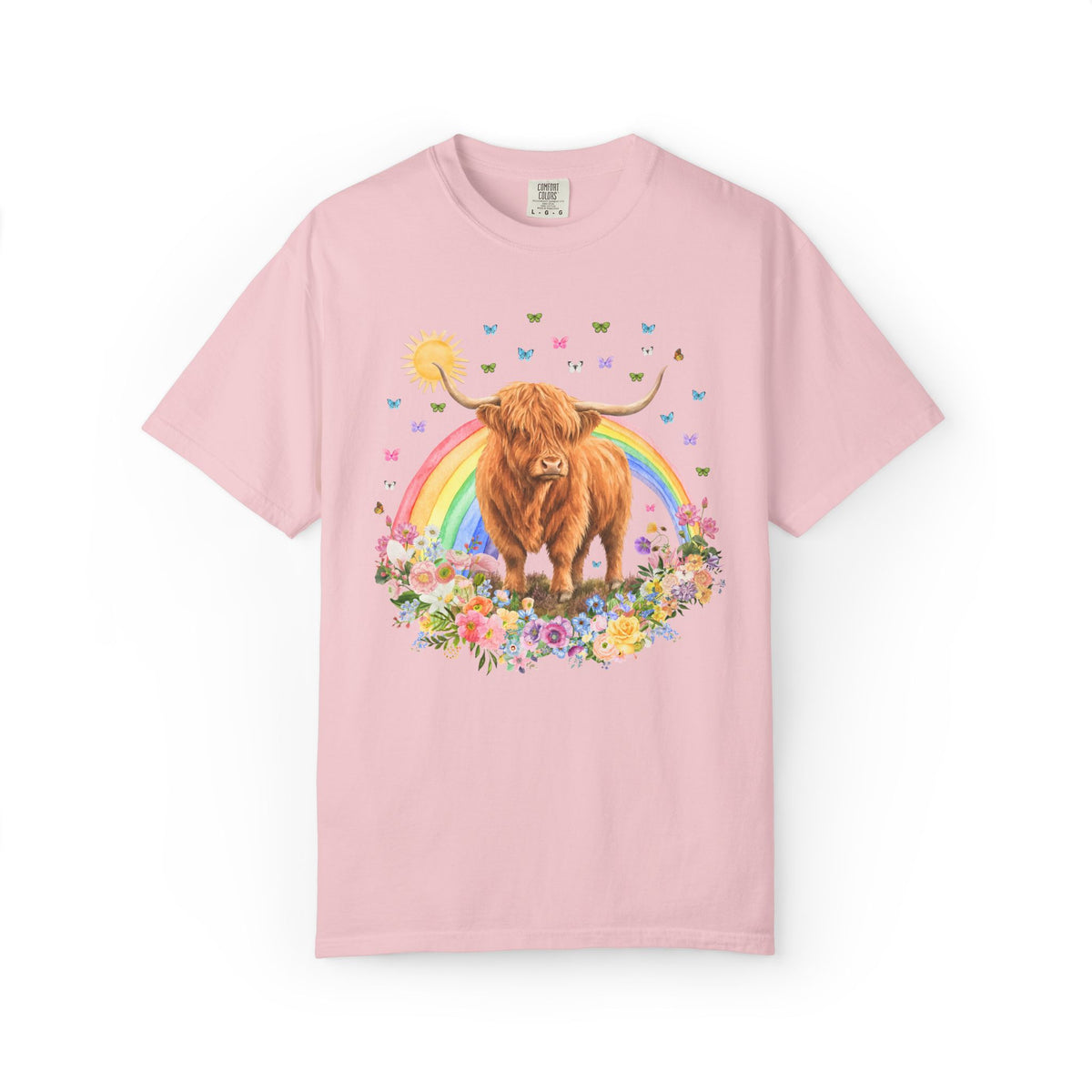 Floral Highland Cow Rainbow T-Shirt
