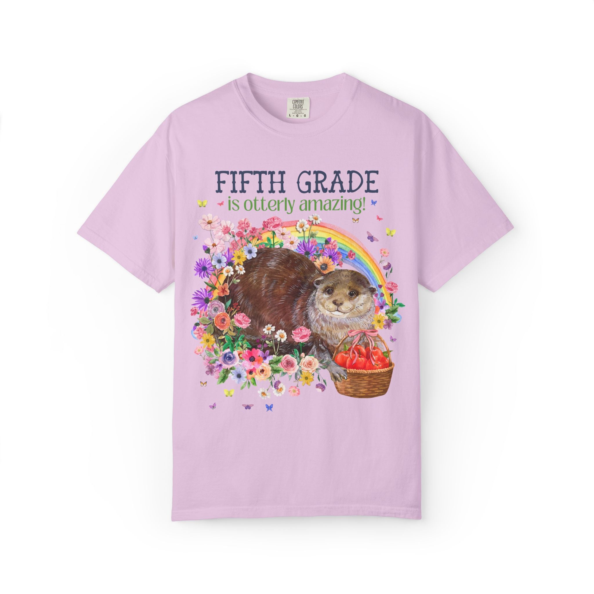 Otterly Amazing Grade Level Matching Teacher Tee Shirt with Flowers and a Rainbow: Colorful Maximalist Back to School Speech Teacher Tee