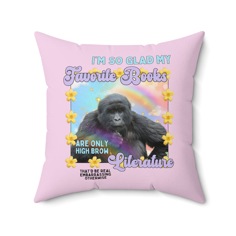 Funny Romance Reader Pillow for Reader Who Loves Gorillas and Flowers: Floral Bookish Decor for Book Lover, 90s Aesthetic Silly Bookish Gift