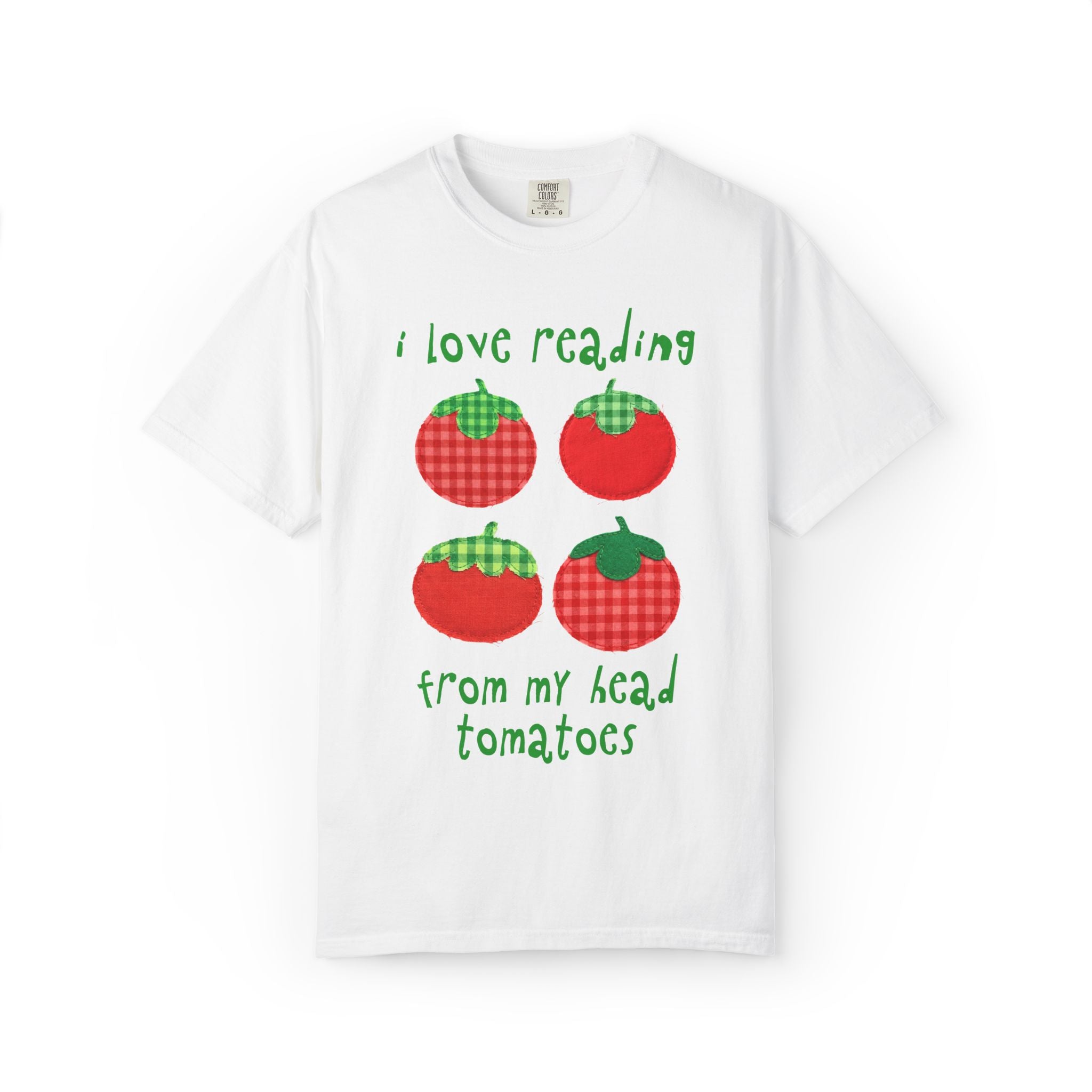 Bookish Gardening School Librarian Tee Shirt: I Love Reading from My Head Tomatoes, Cute Vegetable Gardener, Tomato Lover, Back to School