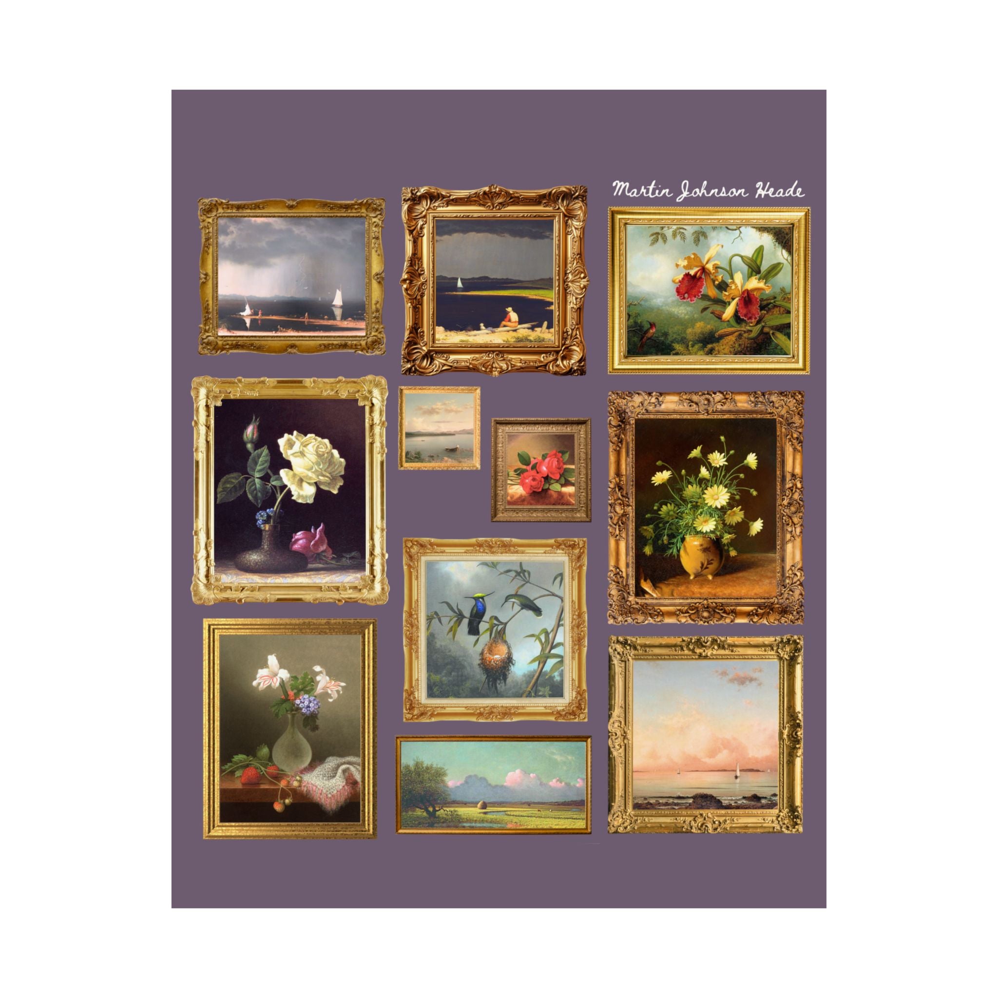 Martin Johnson Heade Art Historian Poster Print with Famous Paintings, Hudson River School American Art History, Luminism 19th Century Art