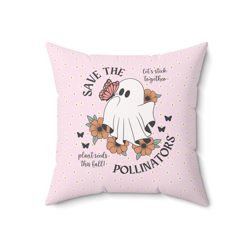 Floral Ghost Pillow for Halloween: Pastel Goth Groovy Ghost with Flowers and Boho Butterflies