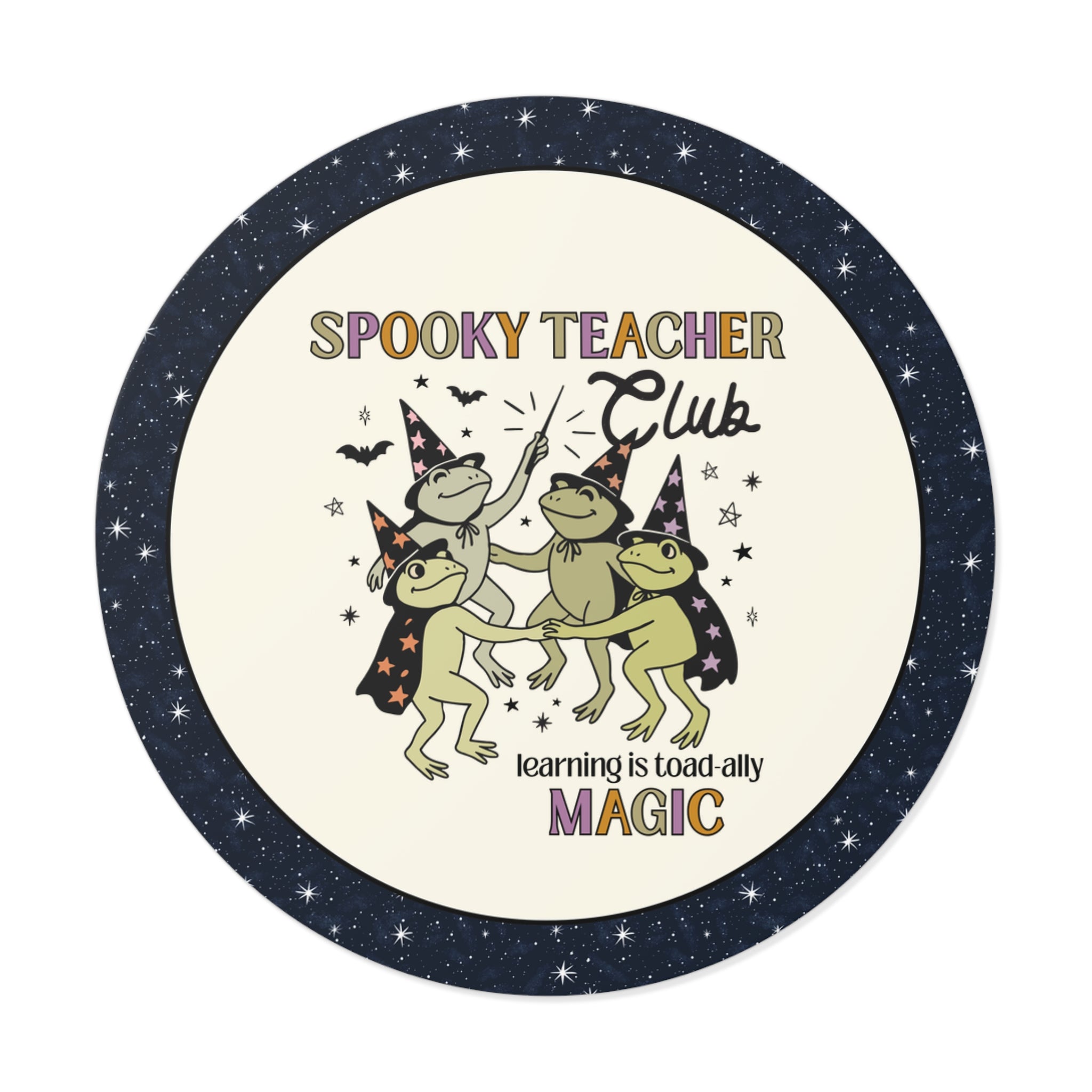 Halloween Teacher Sticker with Cute Witchy Frogs: Learning is Magic! Funny Saying Spooky Season Sticker with Stars, Magical Animal Lover