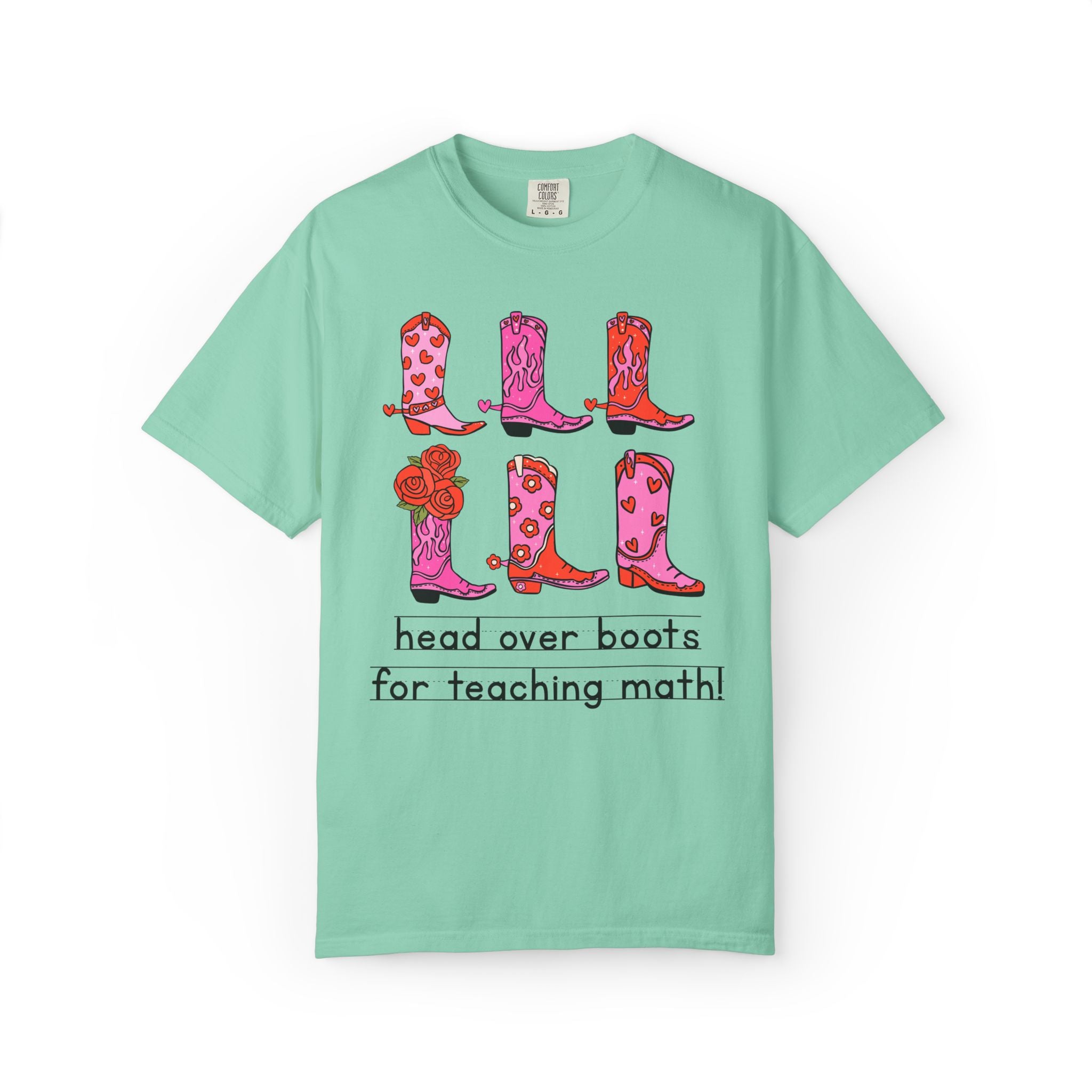 Head Over Boots for Teaching Math: Valentine's Day Matching Teacher T-Shirt with Western Aesthetic, Colorful and Nostalgic Teacher Tees