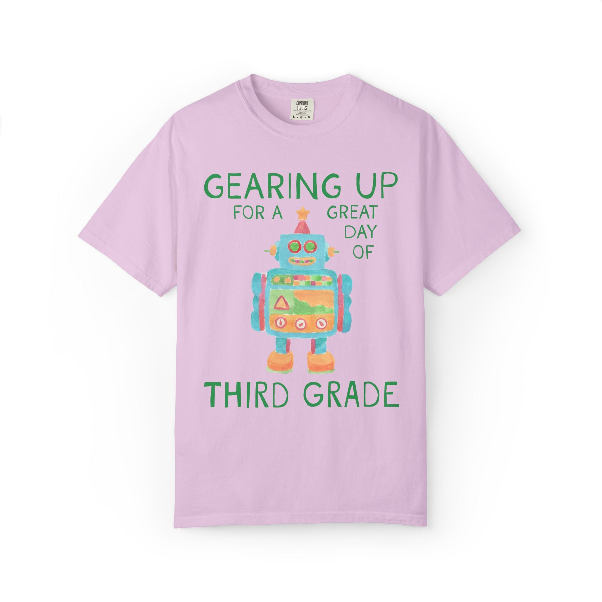 Third Grade Teacher Tee Shirt with Cute Little Robot: Gearing Up for a Great Day, Funny Science Lover Robotics Tee for New School Year
