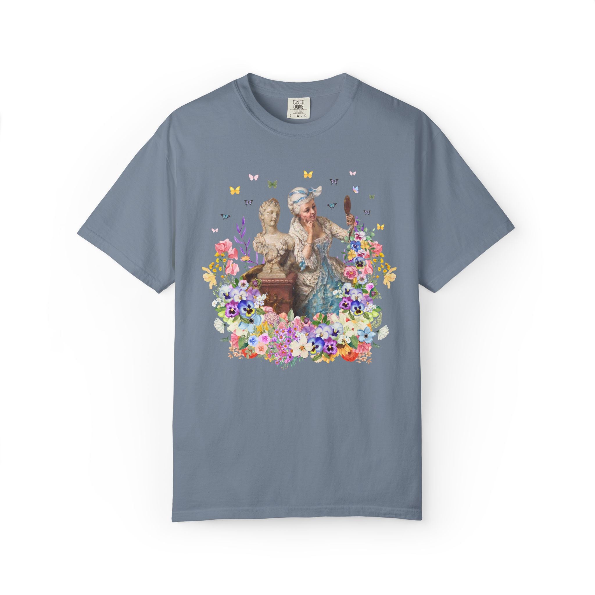 Classic Art History Statue Lover Tee Shirt for Artist Who Loves Roman History, Rococo Aesthetic Girly Maximalist Flower Collage T-Shirt