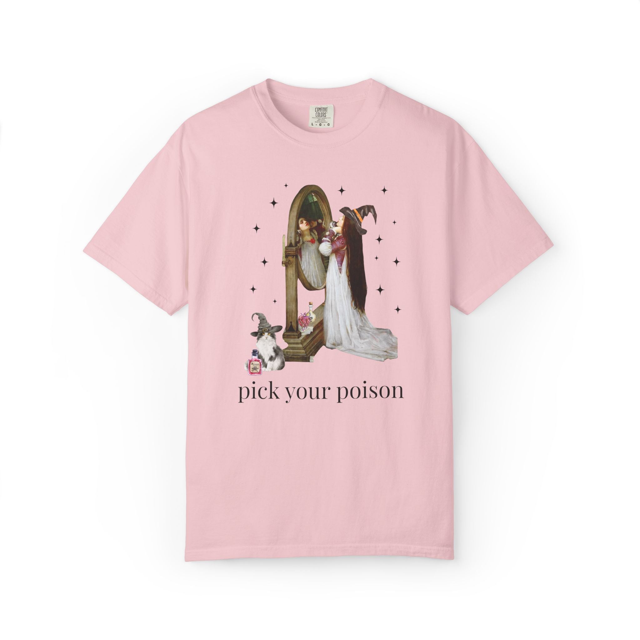Halloween Art History Tee Shirt: Pick Your Poison | Spooky Art History Buff Tee Shirt, Famous Painting by John William Waterhouse, Cat Lover