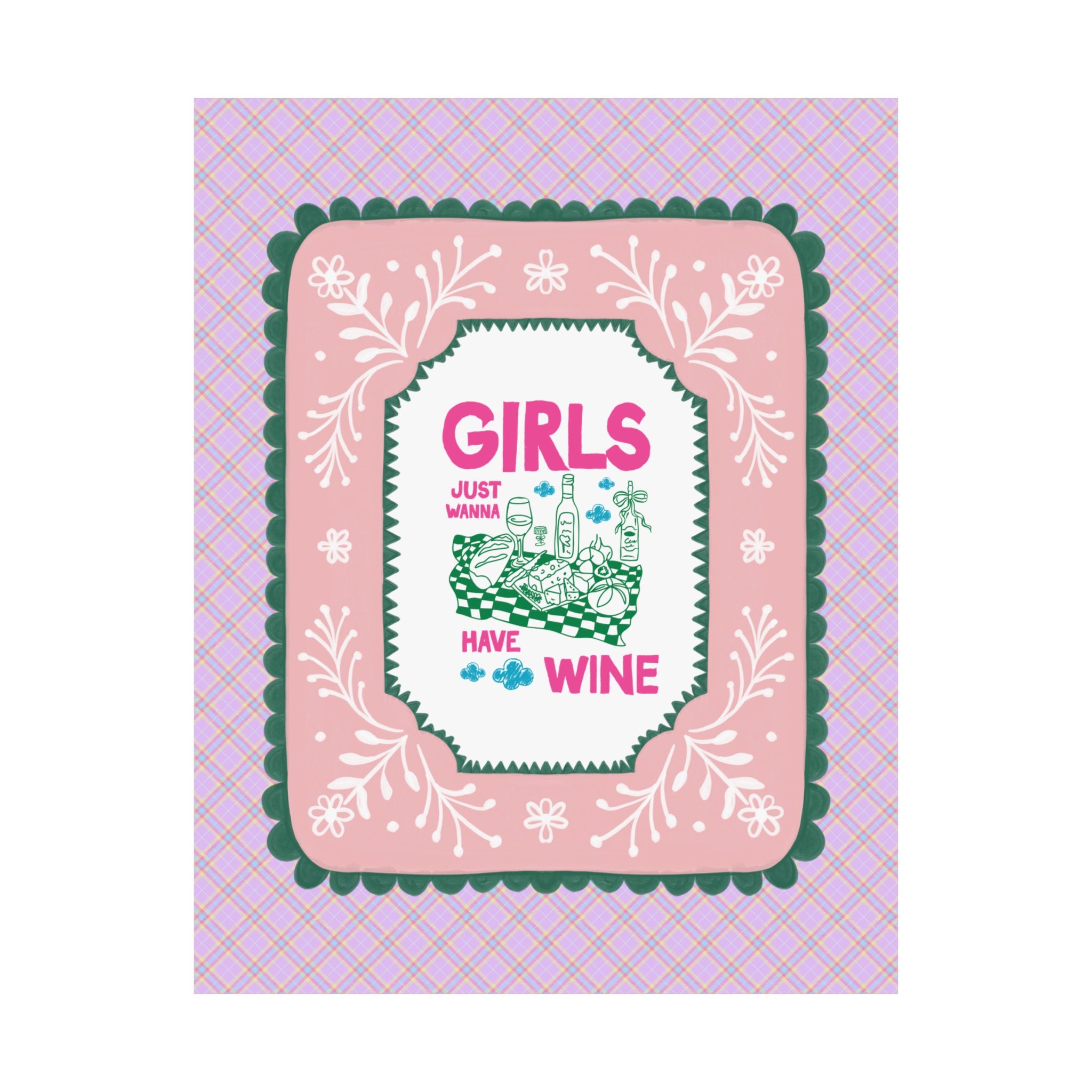 Girls Just Wanna Have Wine Drinking Poster Print for First Apartment, Funny Saying Decor for Kitchen or Living Room, Funny Friend Gift