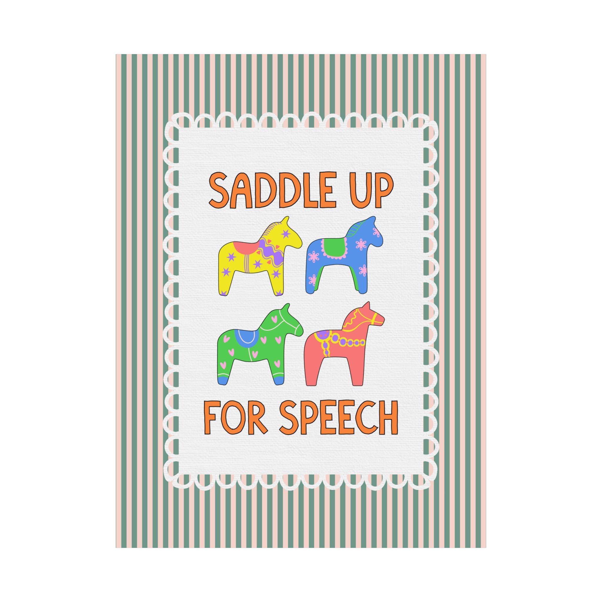 Saddle Up for Speech: Cute Teacher Poster Print for Speech Therapist, Back to School Gift, Silly Dreamcore Western Aesthetic Horse Print