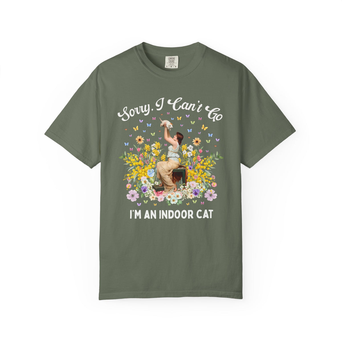 Sorry I Can't Go, I'm an Indoor Cat: Silly Art History Buff T-Shirt for Art Historian or Introverted Cat Mom or Cat Dad