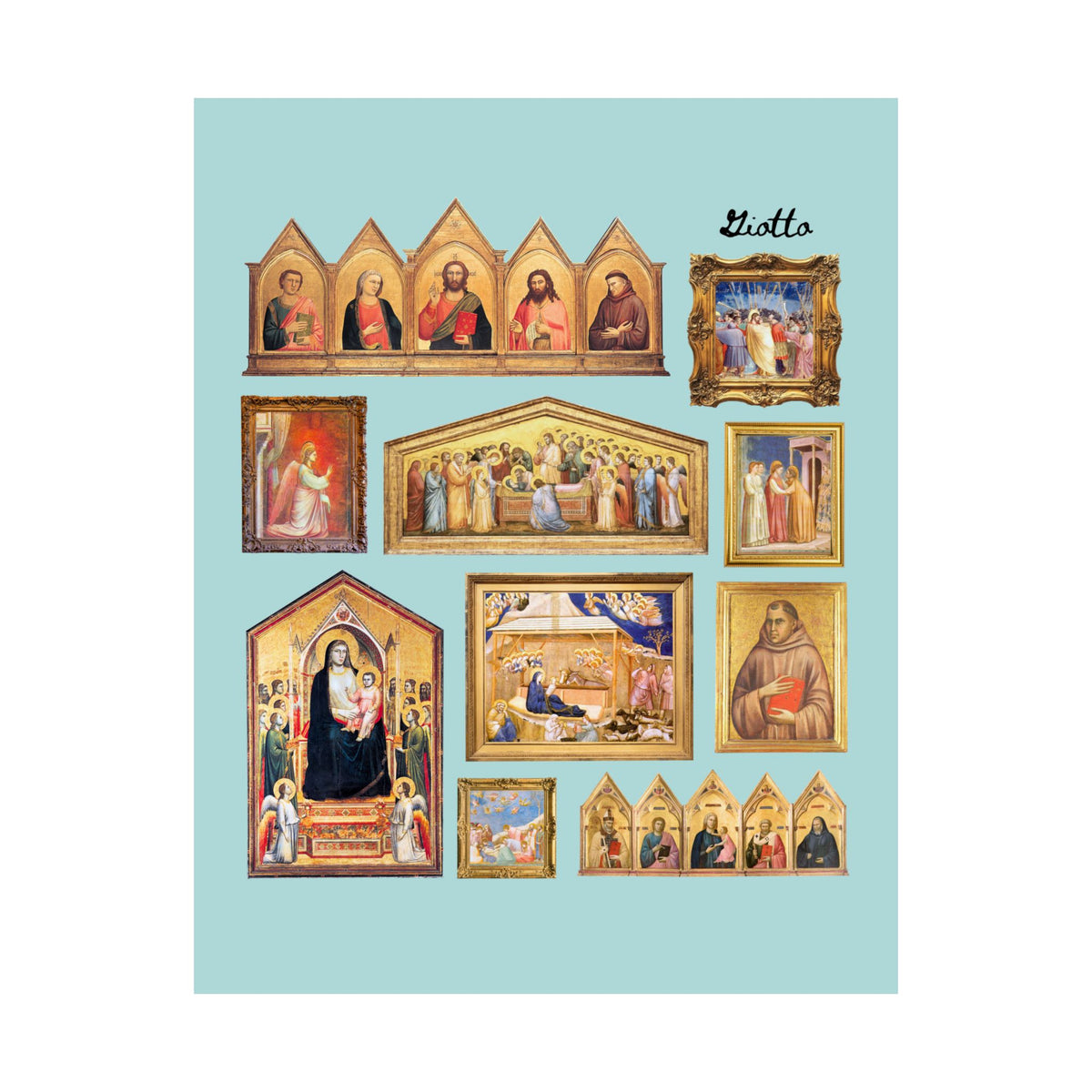 Giotto Art History Buff Poster with 14th Century Famous Paintings, Late Middle Ages Italian Art 1300s Gothic Renaissance Art Movement Print