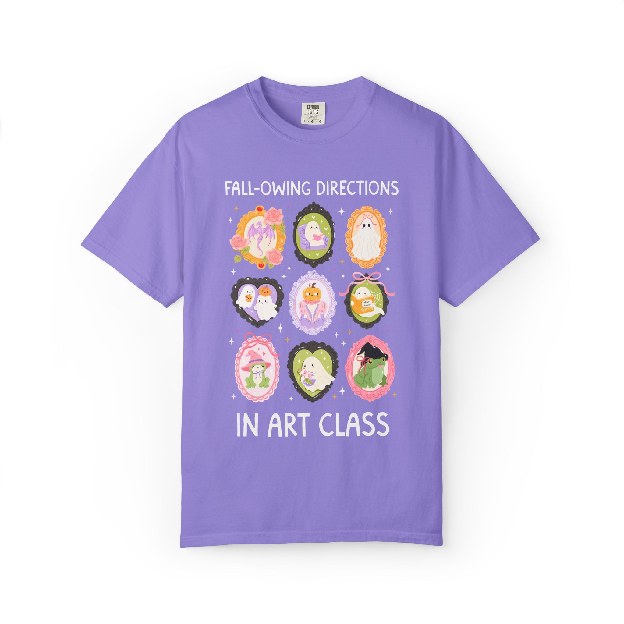 Art Halloween Teacher Tee: Fall-Owing Directions Pastel Goth Teacher Team T-Shirt for Fall, Cute Spooky Season Frog Tee with Ghosts