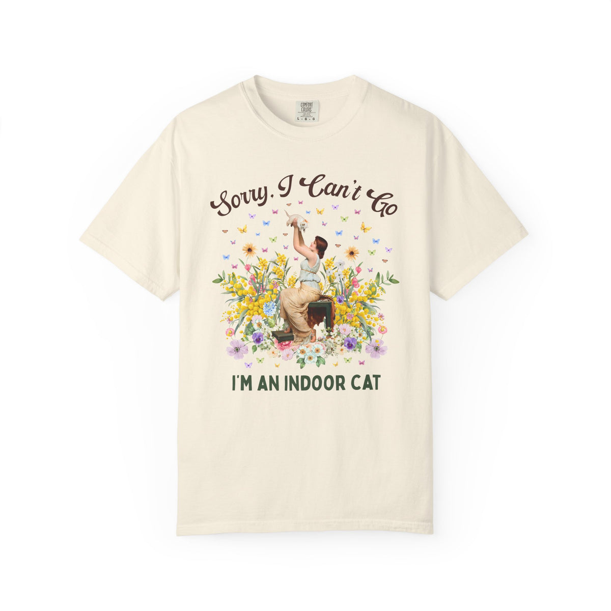 Sorry I Can't Go, I'm an Indoor Cat: Silly Art History Buff T-Shirt for Art Historian or Introverted Cat Mom or Cat Dad