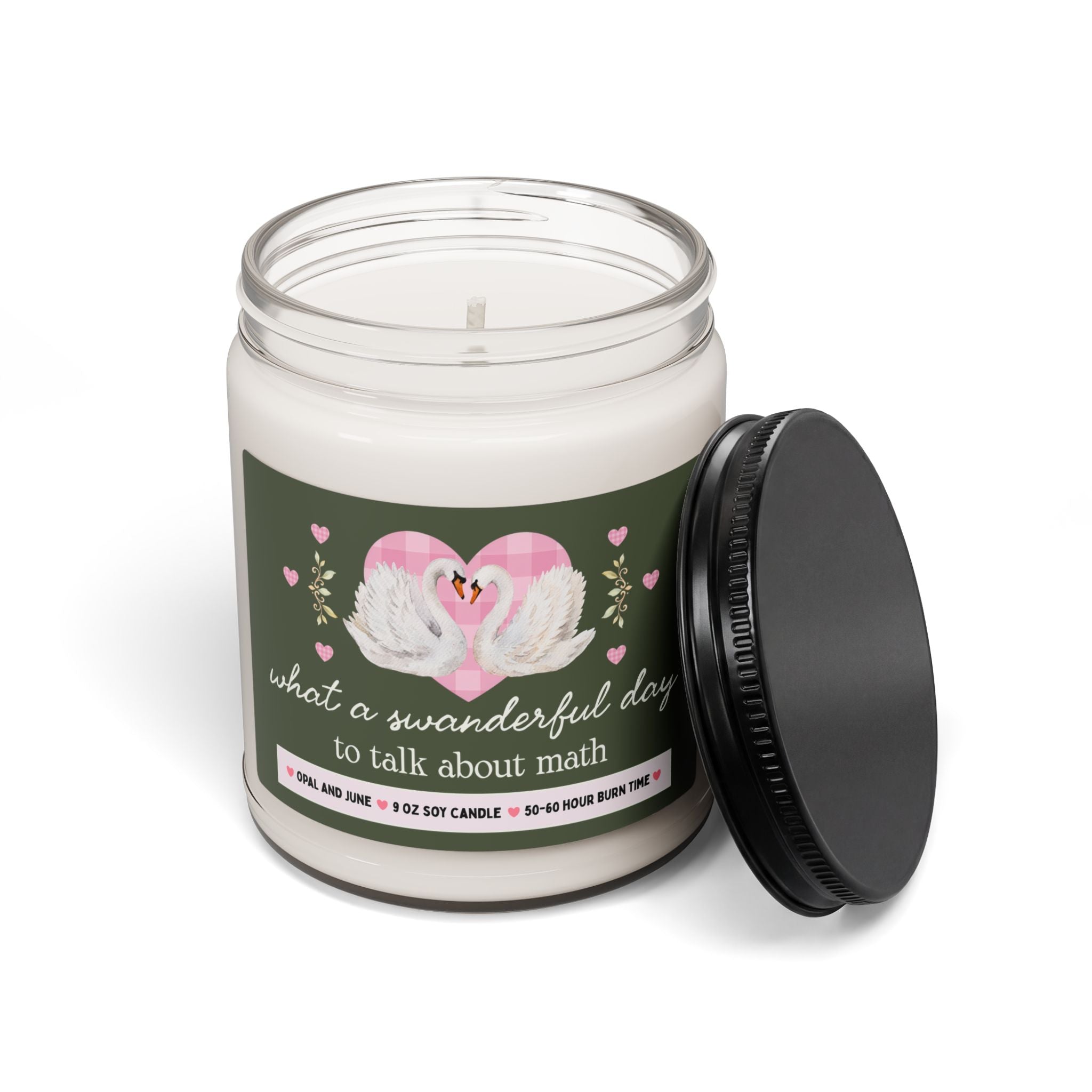 Math Teacher Appreciation Gift, Candle with Swans: What a Swanderful Day to Talk About Math, Silly 9 Oz Soy Candle High School Math Teacher
