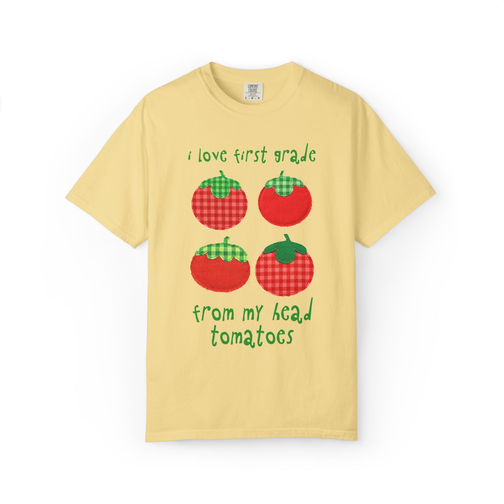 Gardening First Grade Teacher Tee Shirt: I Love First Grade from My Head Tomatoes, Cute Vegetable Gardener, Tomato Lover, Back to School
