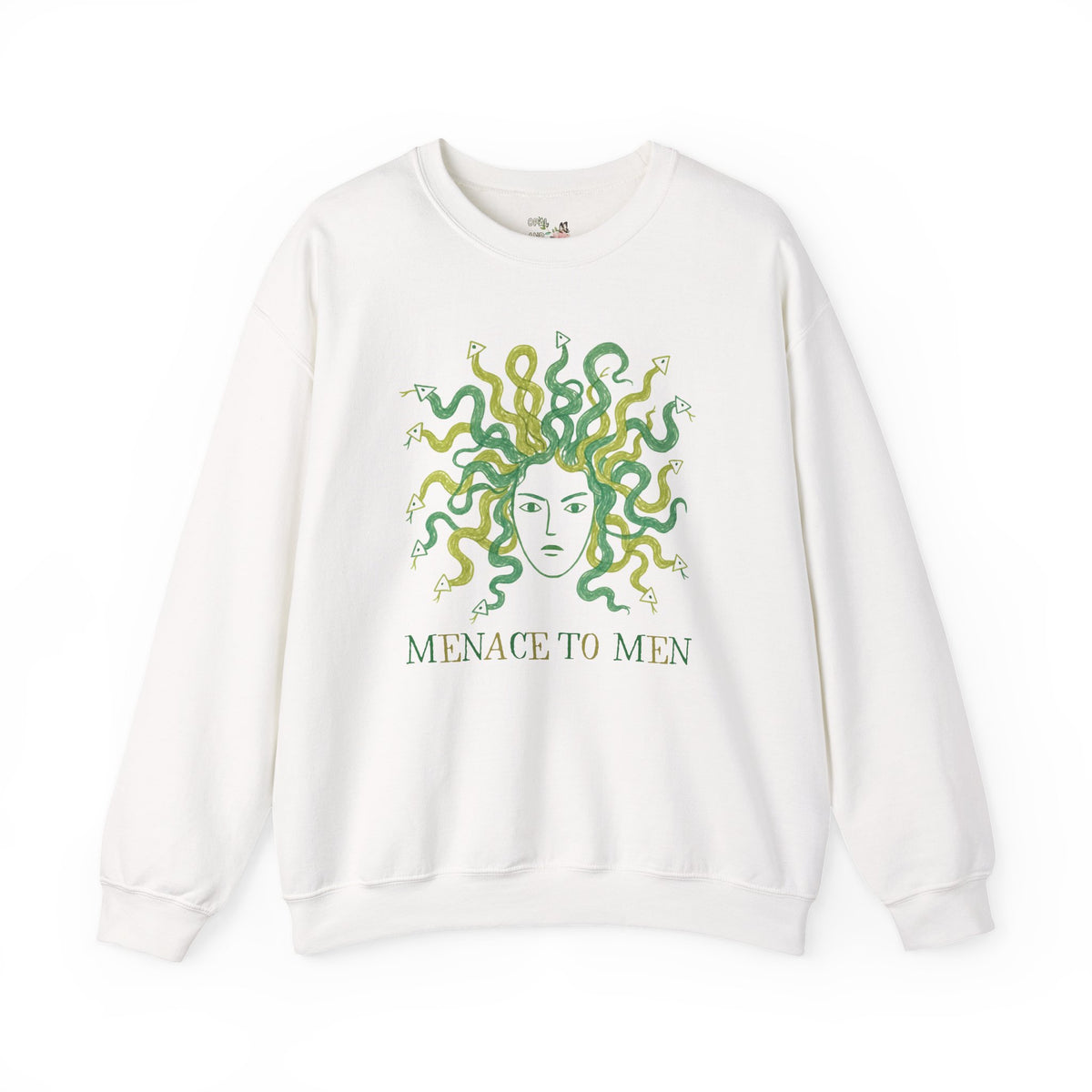 Menace to Men Greek Mythology Medusa Snake Lover Sweatshirt for Feminist, Silly Women's Rights Equal Rights Crewneck