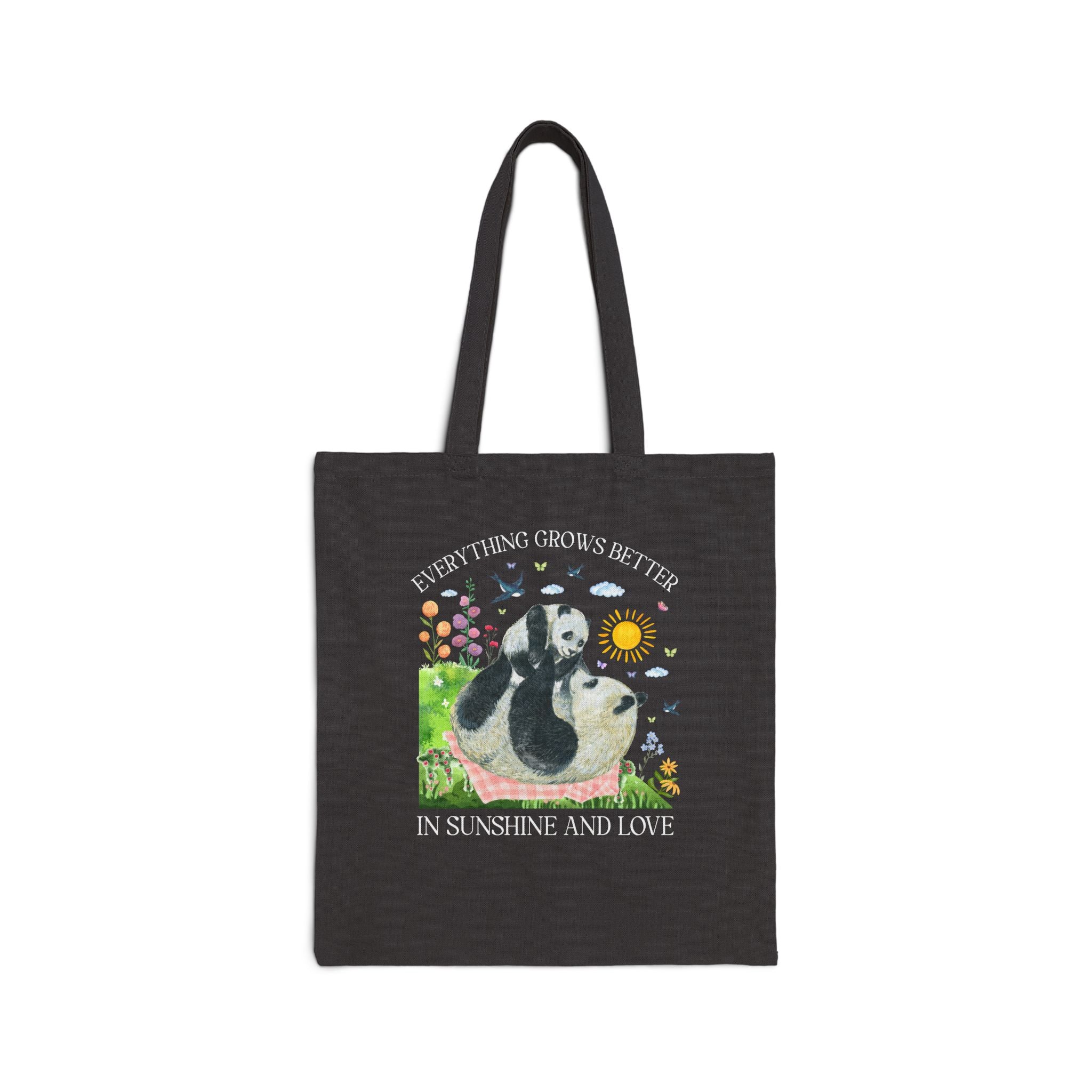 Animal Lover Panda Tote Bag with Flowers: Everything Grows Better in Sunshine and Love, Nostalgic Mother's Day Tote, New Mama, Mom of Toddlers