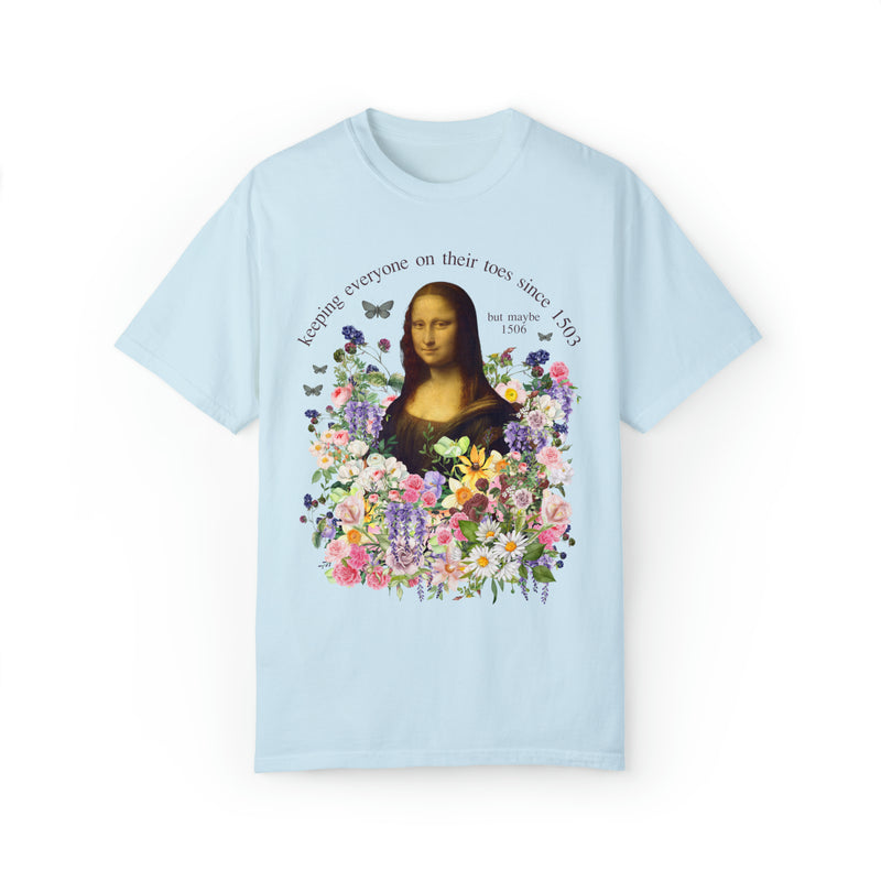funny floral tee shirt of Mona Lisa