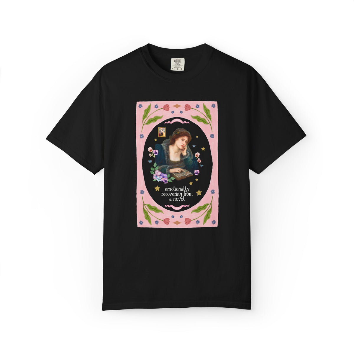 Emotionally Recovering From a Novel Art History Tee: Colorful Maximalist Book Lover T-Shirt of Woman Reading a Book