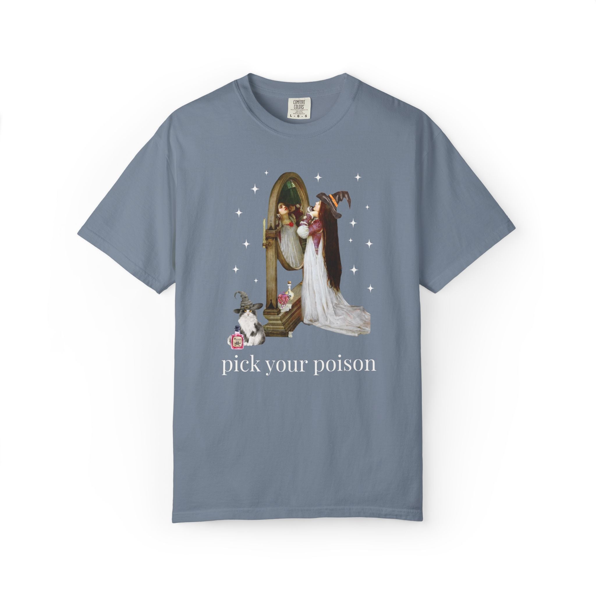 Halloween Art History Tee Shirt: Pick Your Poison | Spooky Art History Buff Tee Shirt, Famous Painting by John William Waterhouse, Cat Lover