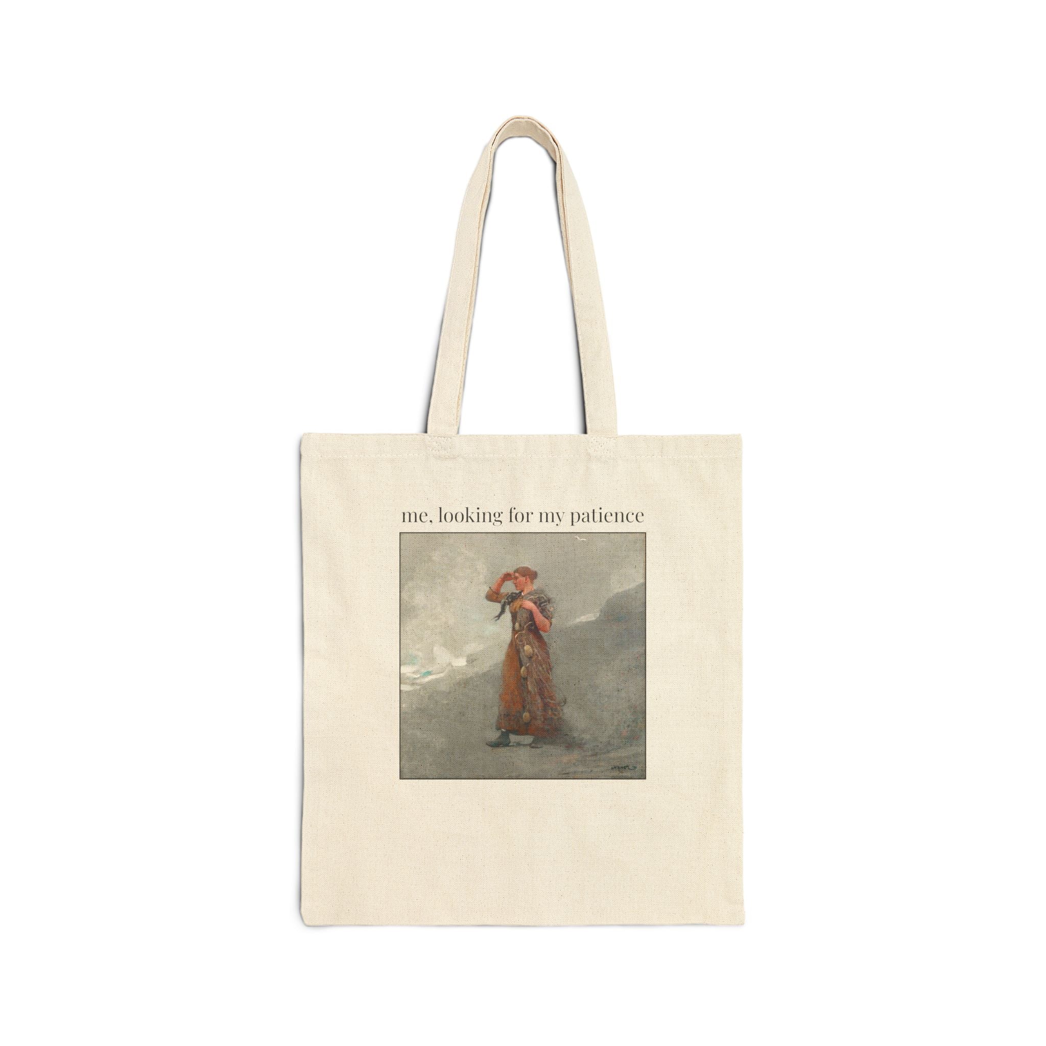 Art History Mom or Teacher Tote Bag: Me Looking for My Patience, Silly Goblincore Art Historian Gift, Women's Rights Mom of Teenager Tote
