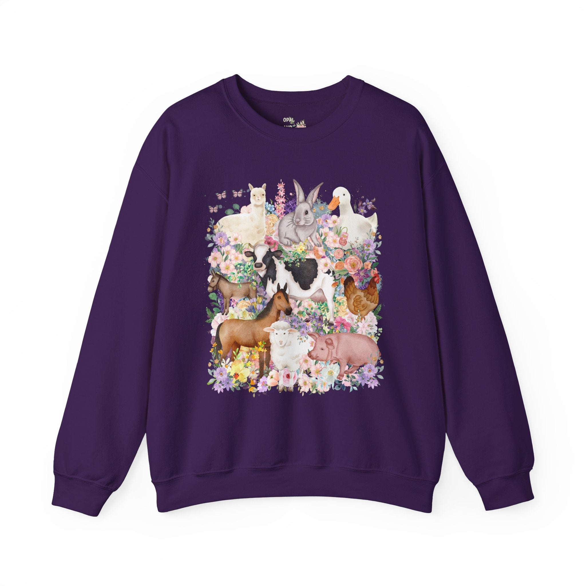 Funny and Whimsical Farm Animal Sweatshirt Inspired by 90s Animal Tees | Ridiculous and Cozy Cute Floral Shirt for Animal Lover or Farmer