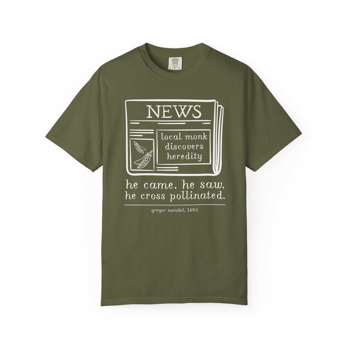 Funny Biology Teacher Tee: Local Monk Discovers Heredity, Silly Science Major or Genetic History Buff Gift, Scientific History 1800s