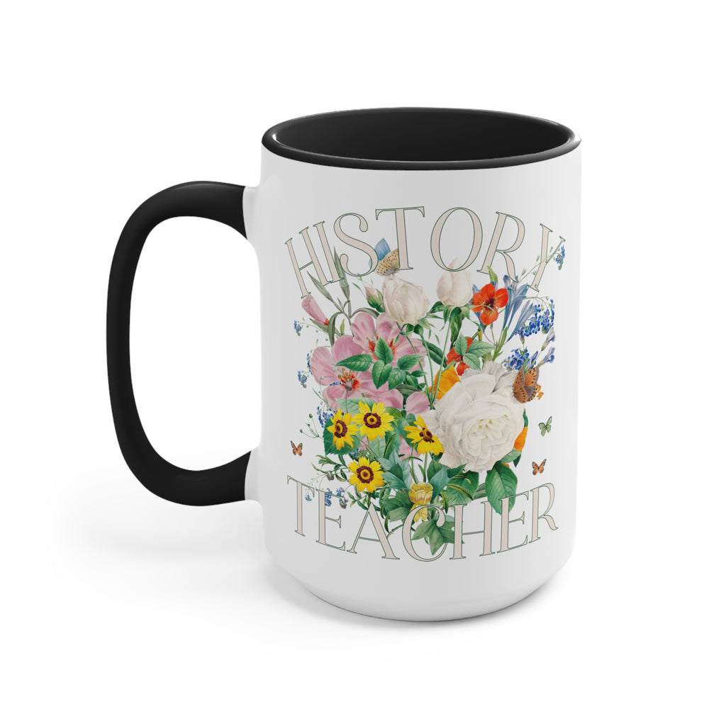 Floral Coffee Mug for History Teacher: 15 Oz Coffee Mug | Boho Vintage Botanical Mug