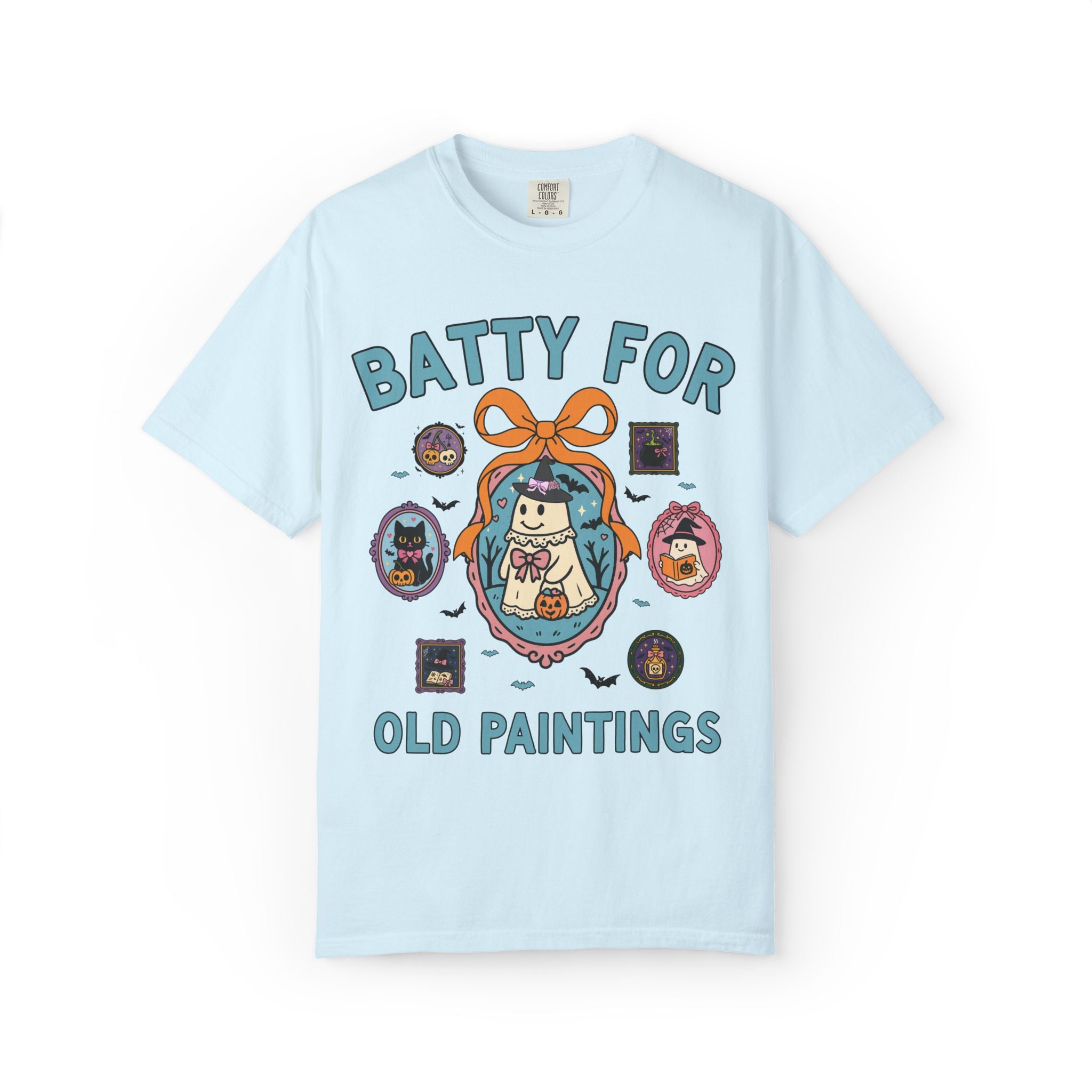 Batty for Arguing Art Historian T-Shirt with Cute Witchy Ghosts, Silly Spooky Season Matching Museum Docent Tee for Fall or Halloween