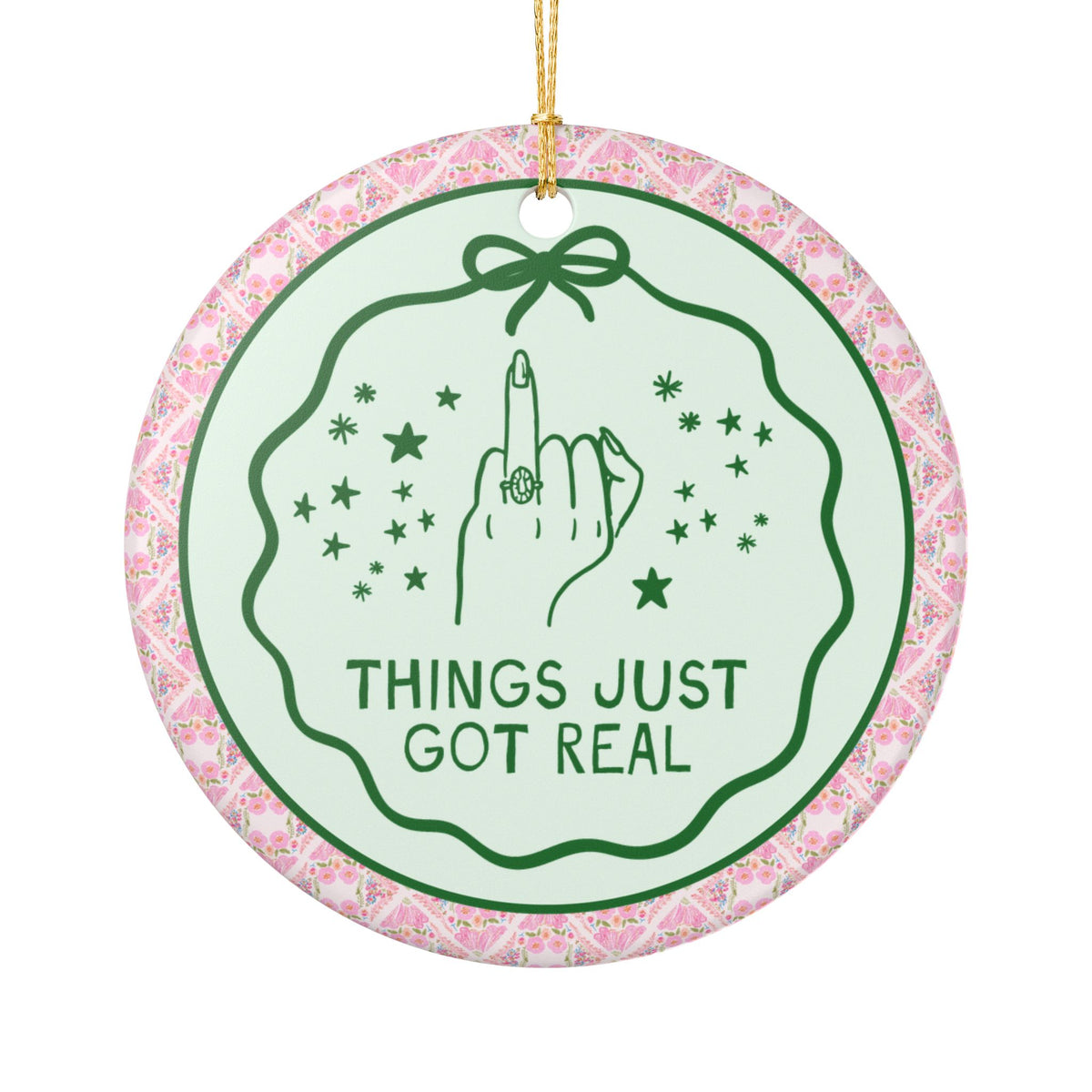 Things Just Got Real Christmas Ornament for Newly Engaged Bride: Cute Retro Holiday Ornament for Friend Getting Engaged, Cute Congratulations Gift