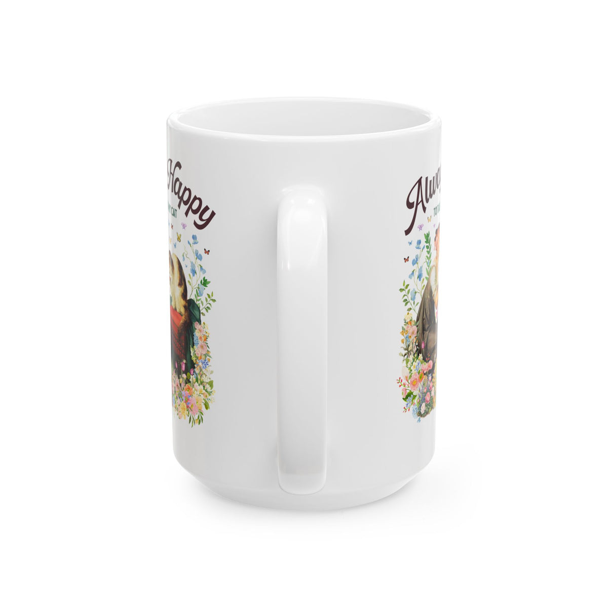 Art History Cat Lover Coffee Mug: Always Happy to Talk About My Cat Funny Cat Mom or Cat Dad Mug, Floral Goblincore Kitten 15 Oz Mug